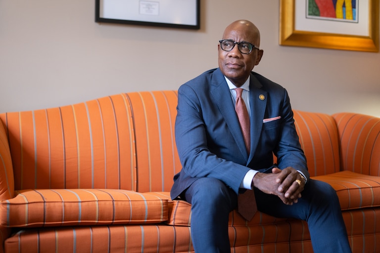 Tuesday, Aug. 5, 2025 — Morgan State University President David Wilson sits in his office. Baltimore City, Md.