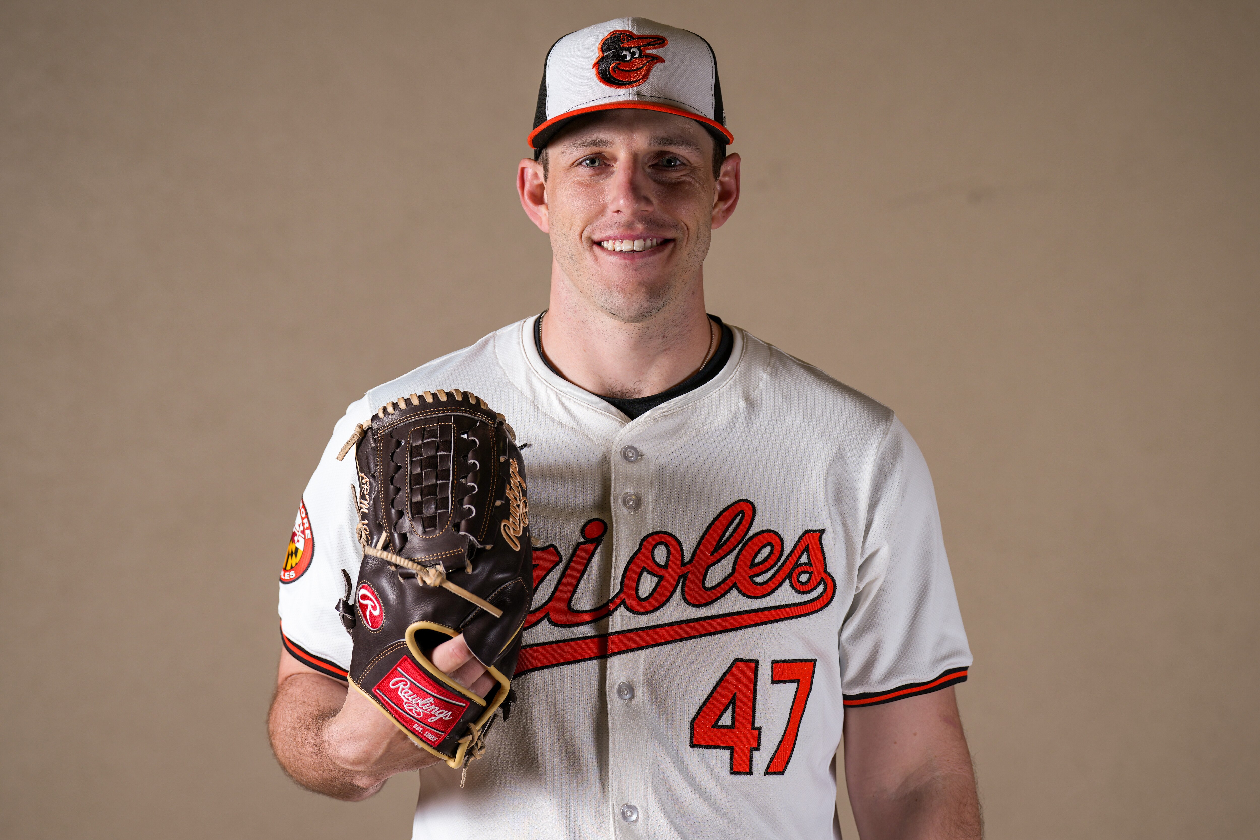 Baltimore Orioles starting pitcher John Means (47) poses for a portrait during picture day at spring training. Means threw his fifth rehab start Tuesday night, and it was his best effort yet.