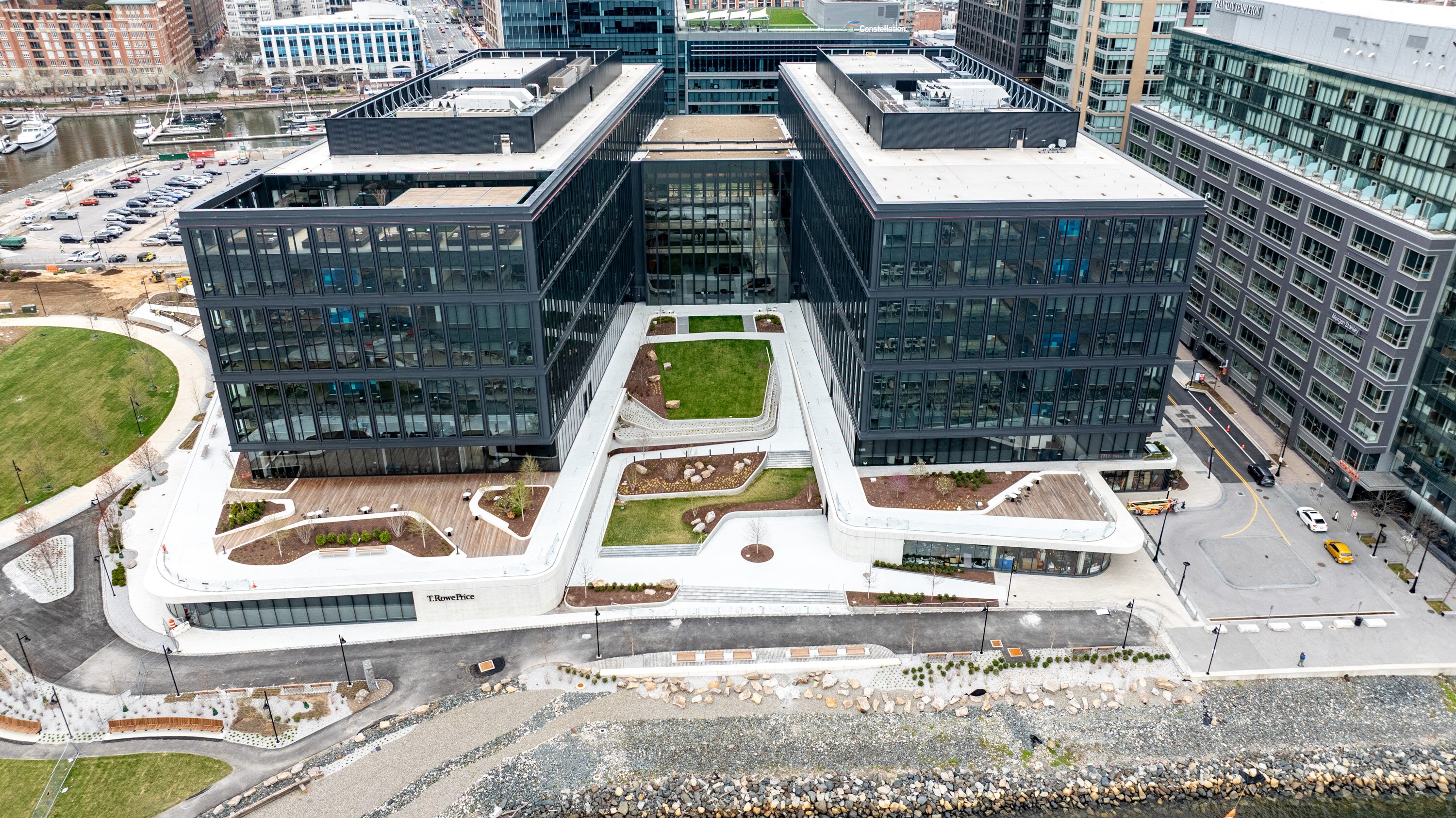 The new T. Rowe Price global headquarters building is on the Harbor Point waterfront.