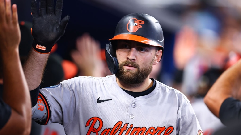 MIAMI, FLORIDA - JULY 25: Colton Cowser #17 of the Baltimore Orioles celebrates with teammates after hitting a home run against the Miami Marlins during the third inning of the game at loanDepot park on July 25, 2024 in Miami, Florida. (Photo by Megan Briggs/Getty Images)