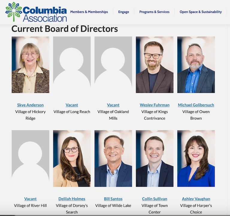A screenshot of the Columbia Association's website on Friday shows the three members have been removed from the Board's page.