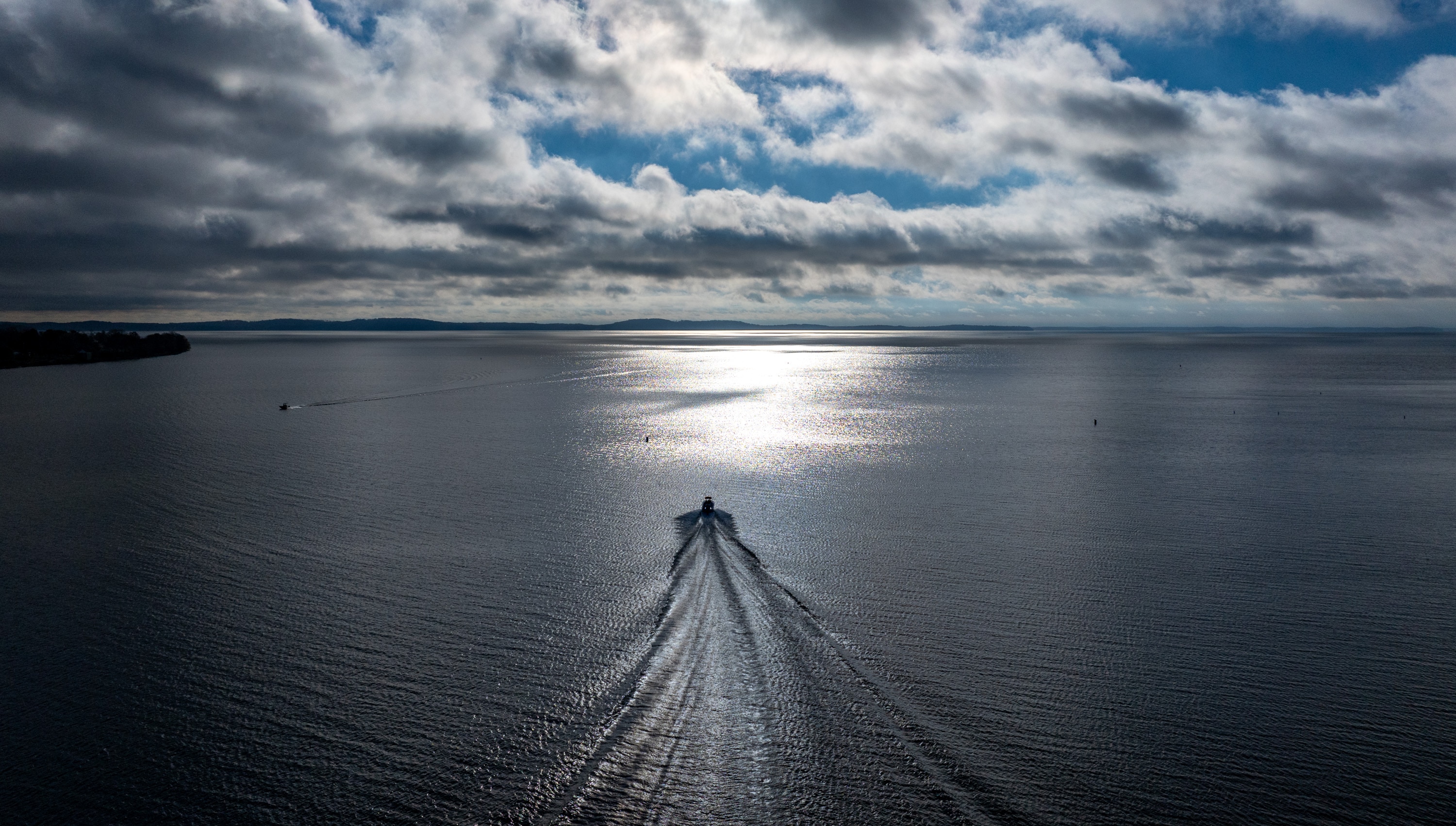 A boater heads out toward the Chesapeake Bay at the Susquehanna Flats.
