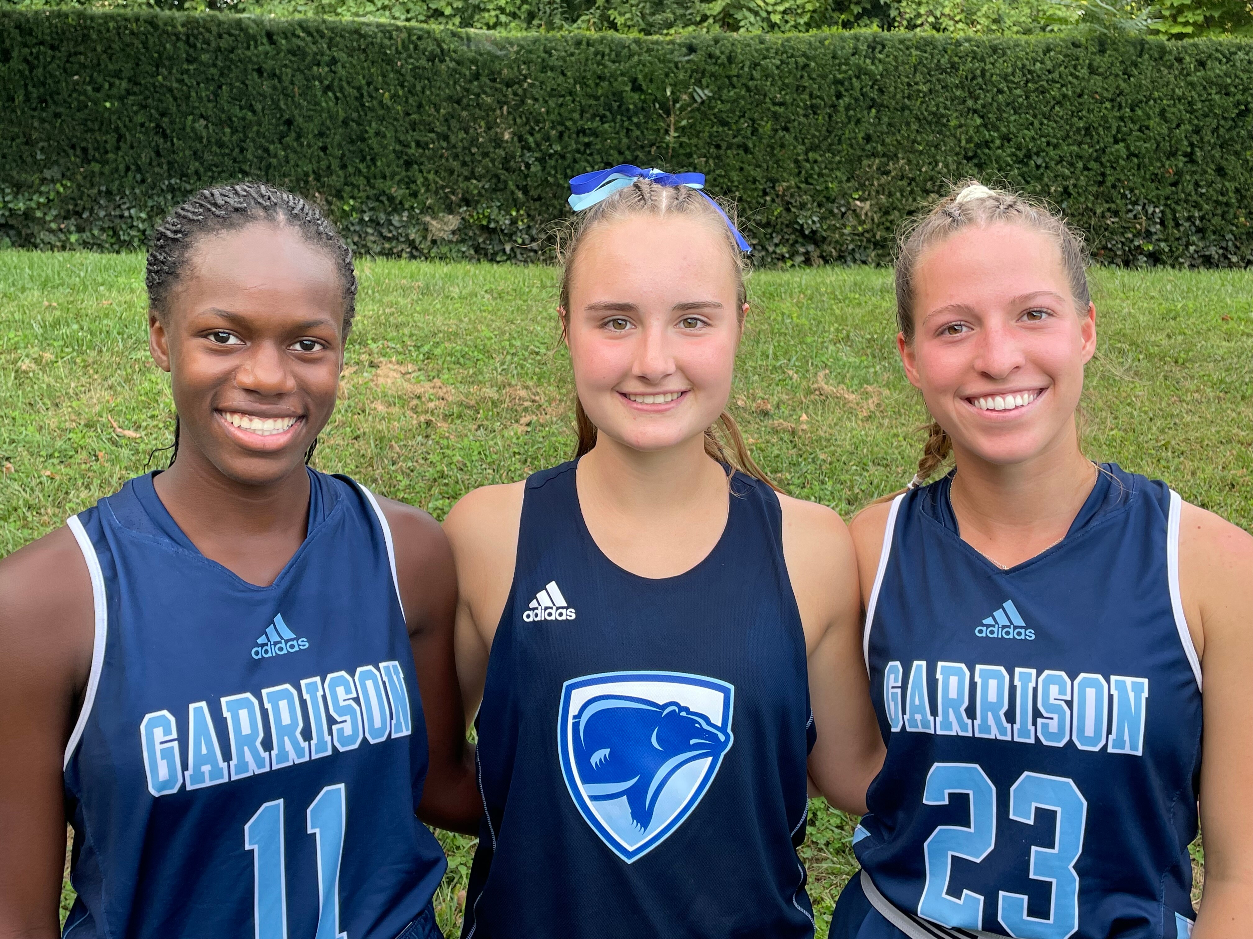 Defender Morgan Qualls, goalie Alyssa Klebasko and forward Ella Kokinis (left to right) are three of the key cogs in No. 3 Garrison Forest’s 5-0 start. After a 4-1 win over No. 10 Bryn Mawr, Wednesday, the Grizzlies will head to the MAX Field Hockey National High School Invitational this weekend to play against some of the other top teams in the country.