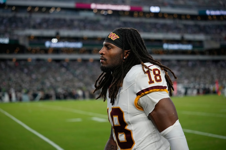 Washington Commanders safety Tyler Owens leaves the field following an injury during the second half of a the team's Week 1 game against the Philadelphia Eagles.
