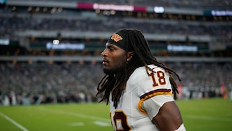 Washington Commanders safety Tyler Owens leaves the field following an injury during the second half of a the team's Week 1 game against the Philadelphia Eagles.
