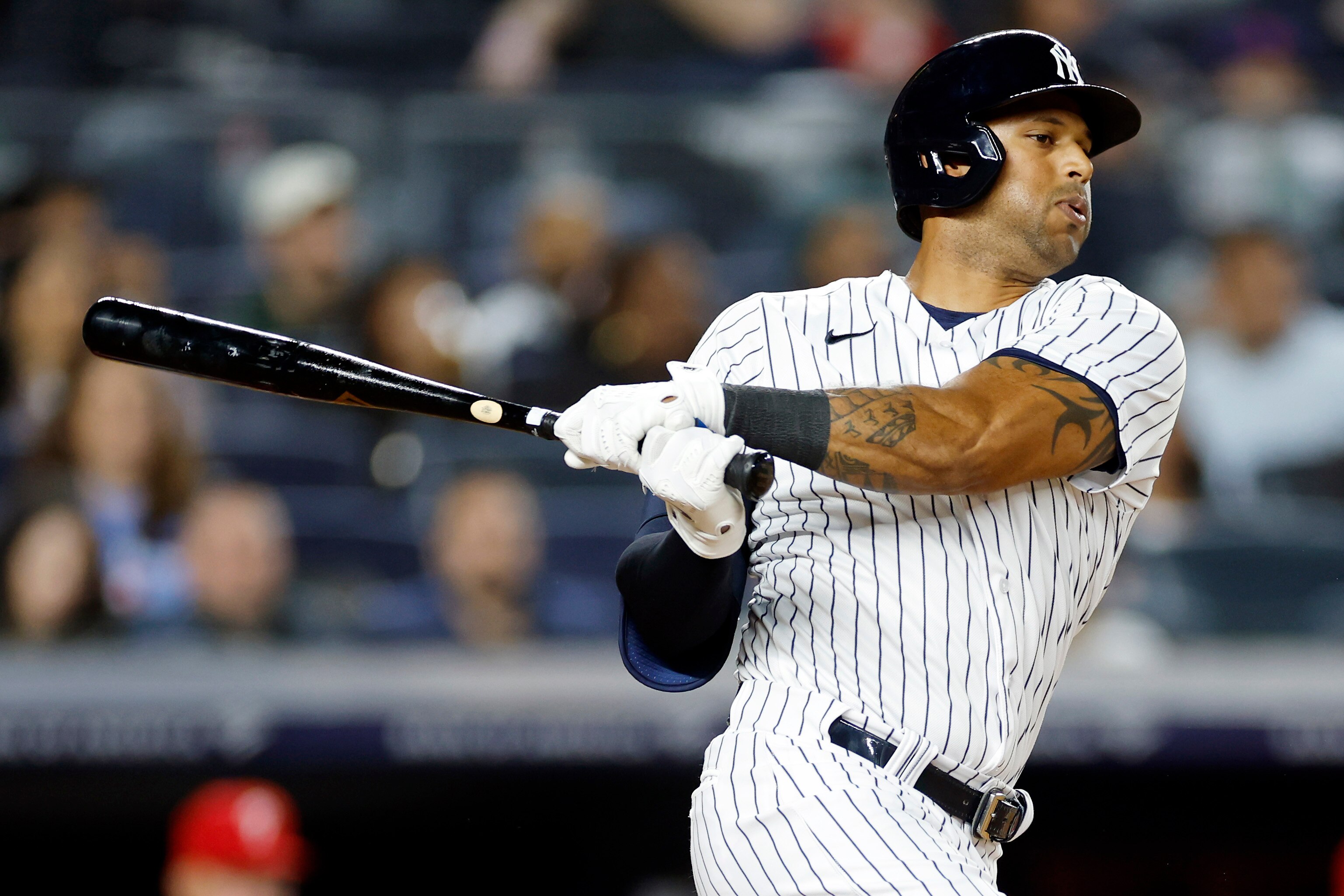 Aaron Hicks #31 of the New York Yankees at bat during the eighth inning against the Philadelphia Phillies at Yankee Stadium on April 04, 2023 in the Bronx borough of New York City.