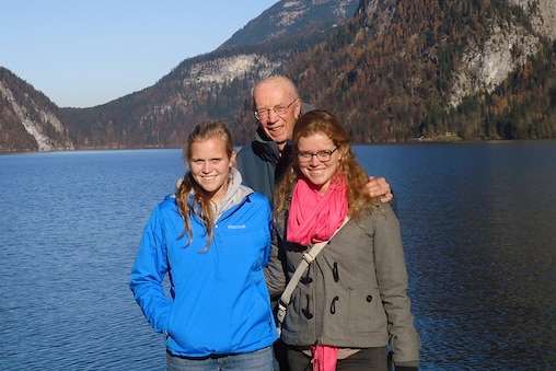 John O’Hagan with his granddaughters, Megan and Katherine Lowe, during a trip to Salzburg, AT in 2012.