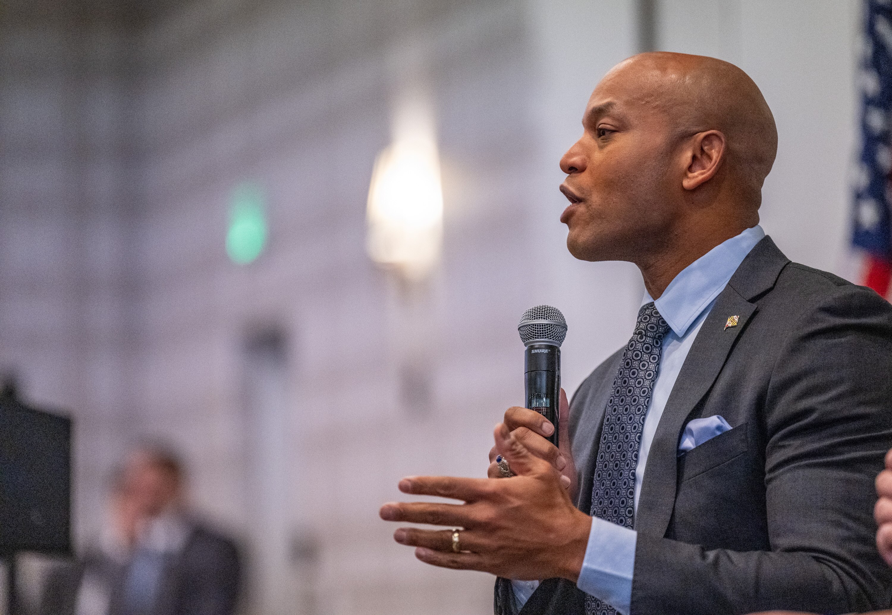 Gov. Wes Moore speaks during The Baltimore Banner’s Inside the Legislative Session event Tuesday morning.