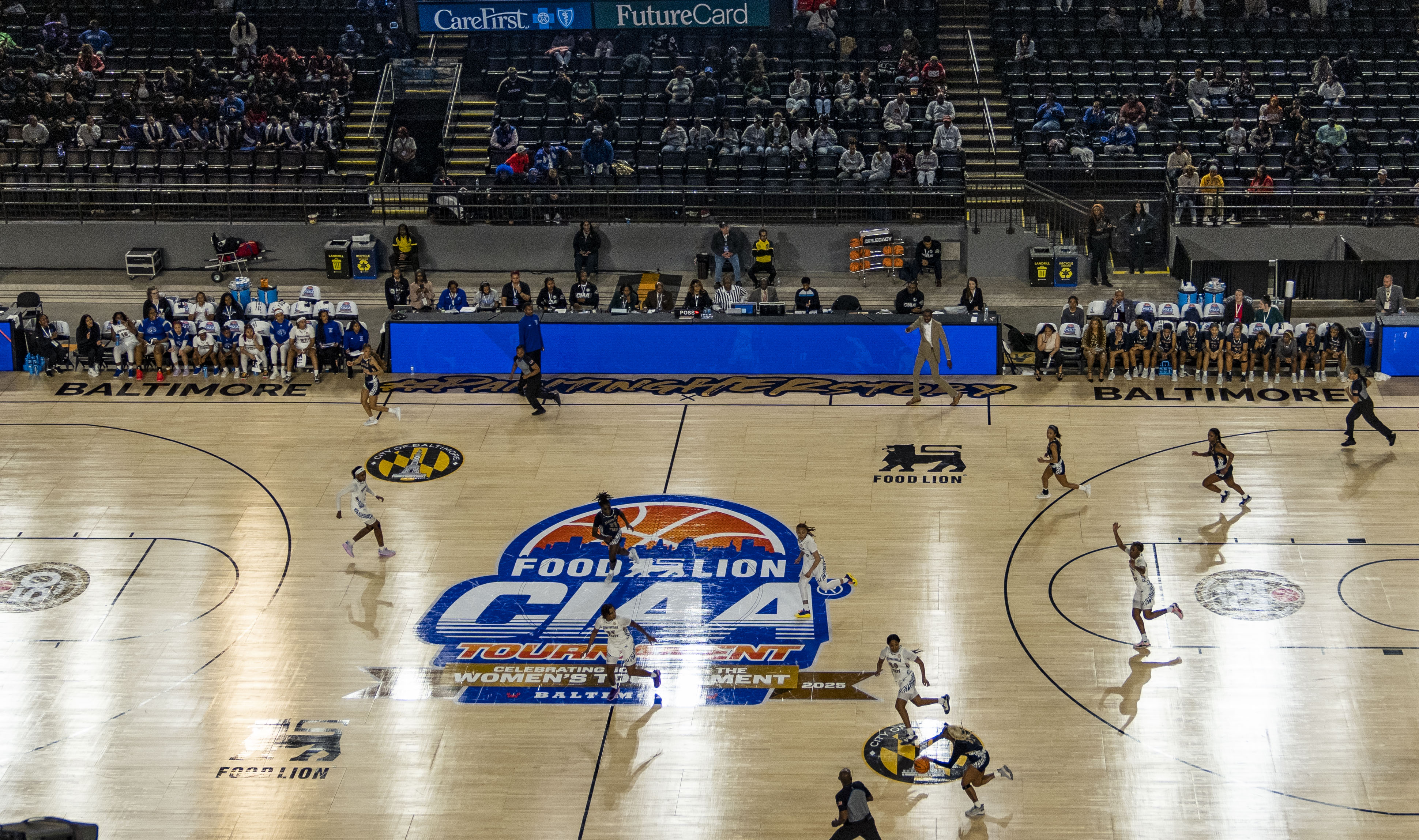 Fans watch a game battle it out during the CIAA Tournament at CFG Arena in Baltimore, Wednesday,  February 26, 2025.