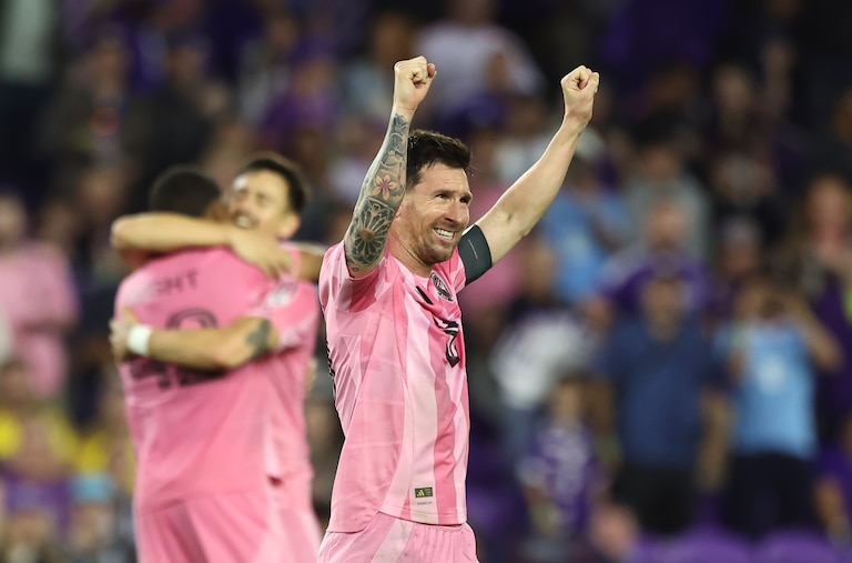 ORLANDO, FLORIDA - MARCH 01: Lionel Messi #10 of Inter Miami CF celebrates after scoring the team's fourth goal during the MLS match between Orlando City SC and Inter Miami CF at Inter&Co Stadium on March 01, 2026 in Orlando, Florida.