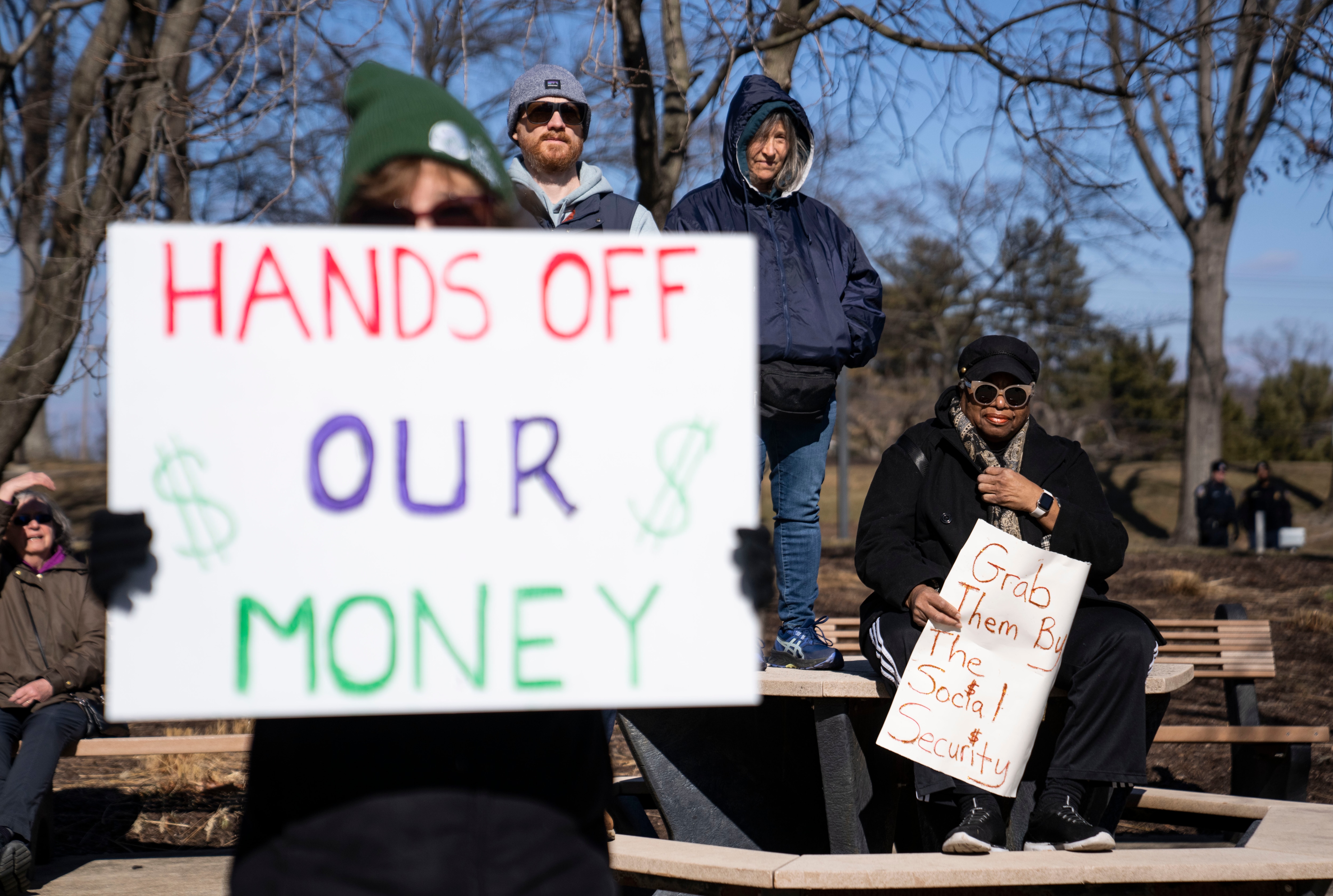 Protesters rally outside of the Social Security Administration Headquarters in Woodlawn on Feb. 10. 