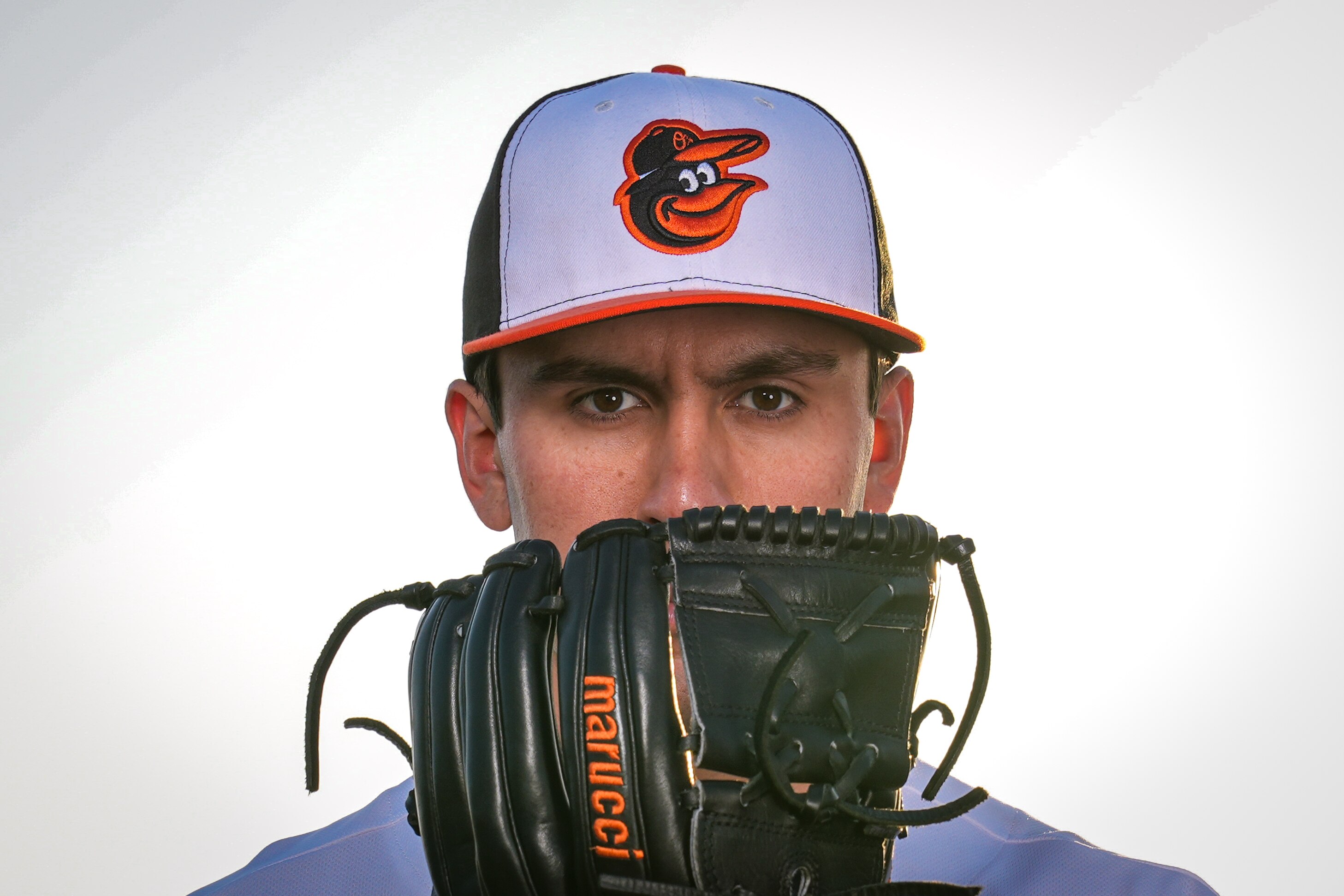 Grayson Rodriguez (85) poses for a portrait during Photo Day at Ed Smith Stadium in Sarasota on 2/23/23. The Baltimore Orioles’ Spring Training session runs from mid-February through the end of March.