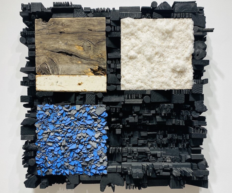 Leonardo Drew's “Number 372” piece is part of the “Material” show at Critical Path Method Gallery. The 2023 work is made of wood, cotton, plaster and paint.