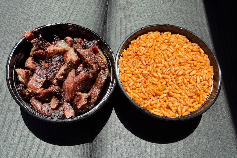 Bros J Suya first opened in Beltsville as a truck in 2021. The Cameroon-inspired restaurant’s main attraction is suya, strips of wood-grilled beef.