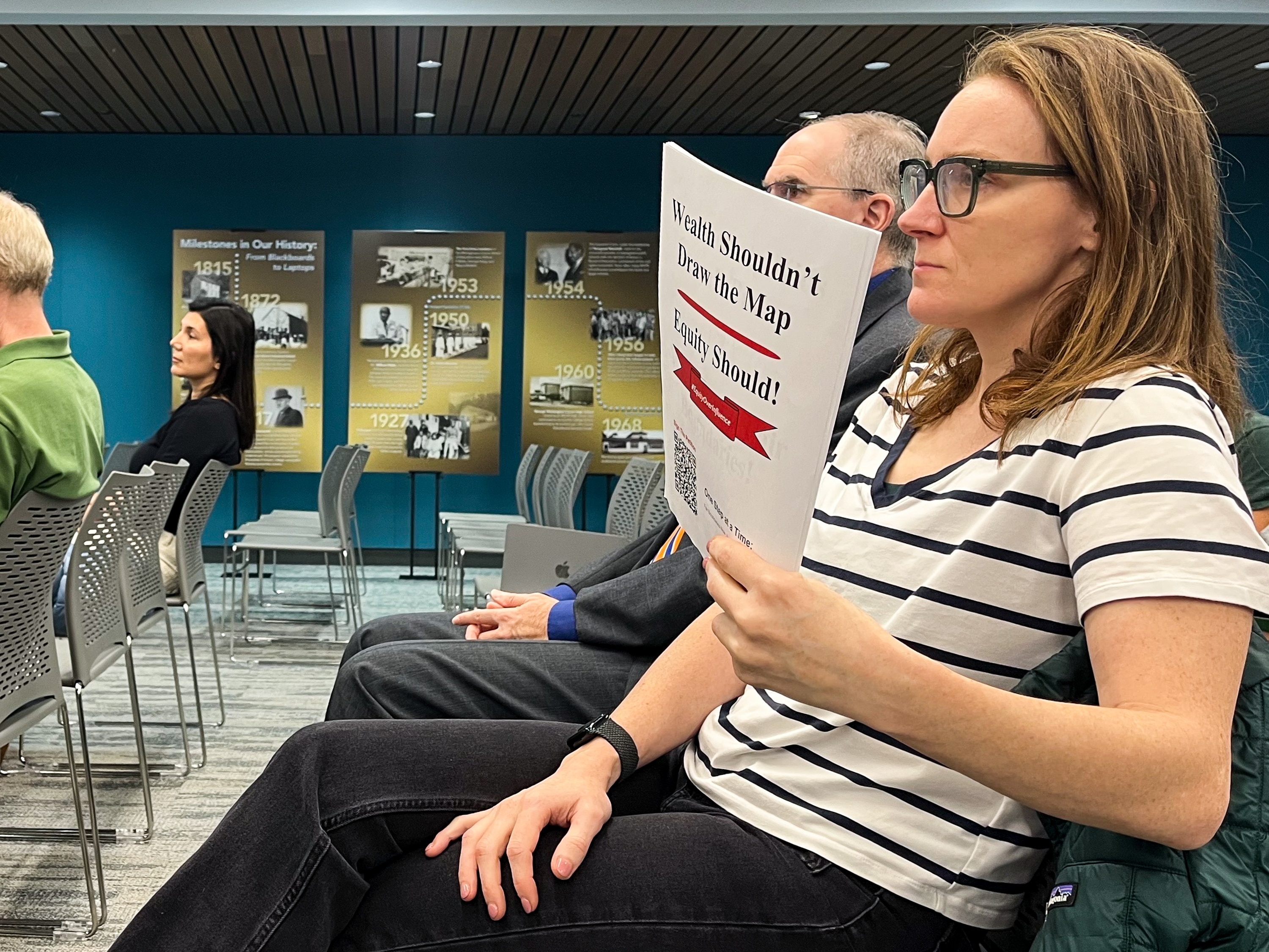 Victoria Hougham, a furloughed federal worker, has been using her unexpected time away from work to research and advocate on Montgomery County Public Schools proposals.