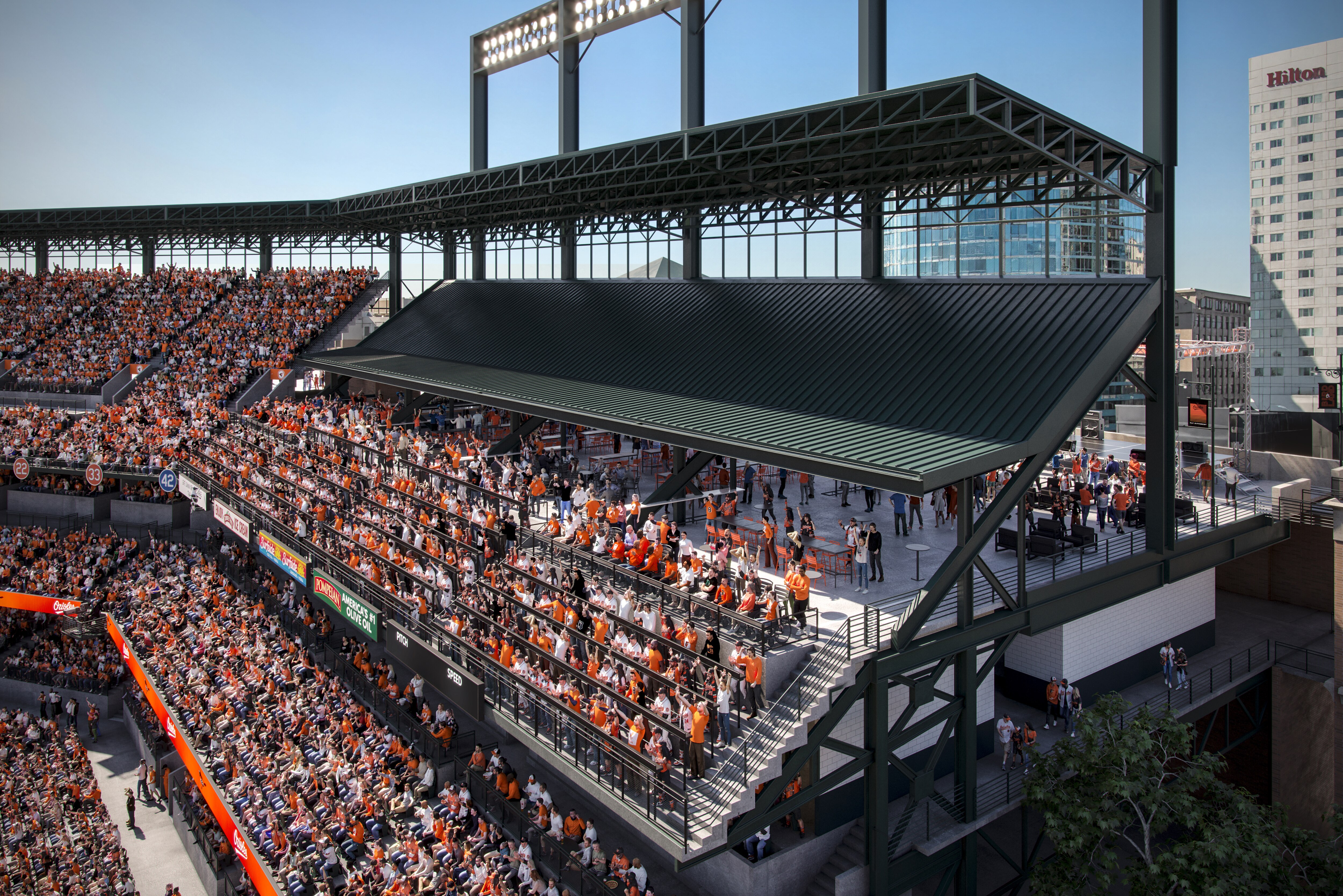 Renderings of the Oriole Park at Camden Yards. The Maryland Stadium Authority will remove seats this offseason from the upper deck of Oriole Park's left field and add a standing room area.