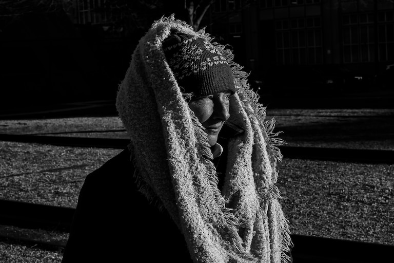 Michelle, known as Sunshine on the street, has been cleaning up Baltimore's Holocaust Memorial for the past 15 years despite the cold weather.