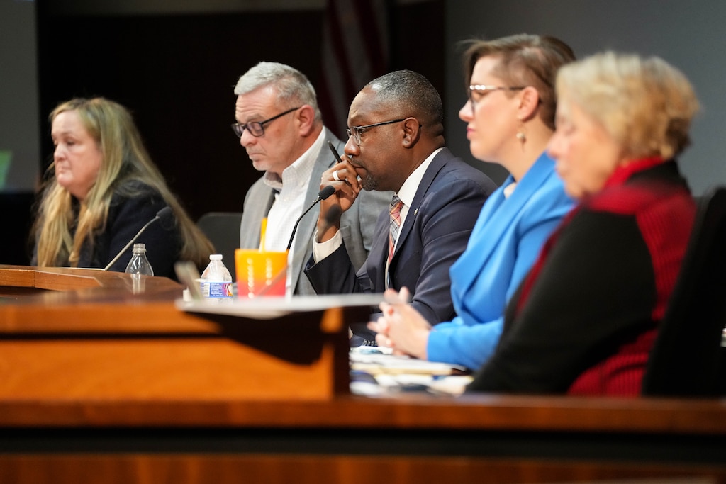 The Howard County Council listens as constituents give testimony during a public hearing at the George Howard Building in Ellicott City, Md., on Wednesday, February 4, 2026. The hearing was meant to record public testimony on an emergency legislation aiming to block private immigrant detention centers in the jurisdiction.