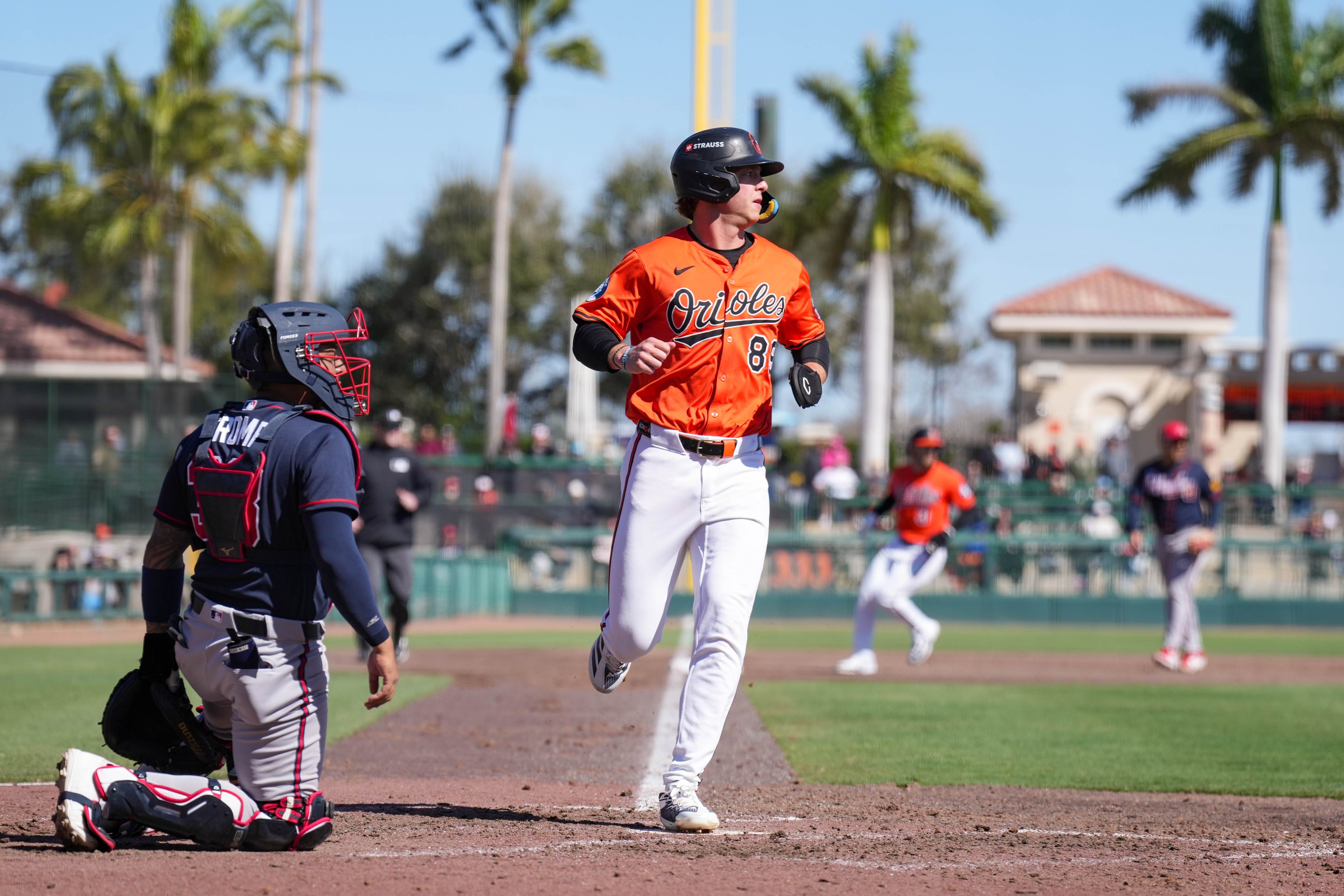 Orioles outfield prospect Vance Honeycutt jogs home in the fifth inning of a spring training game against the Atlanta Braves on Feb. 23.