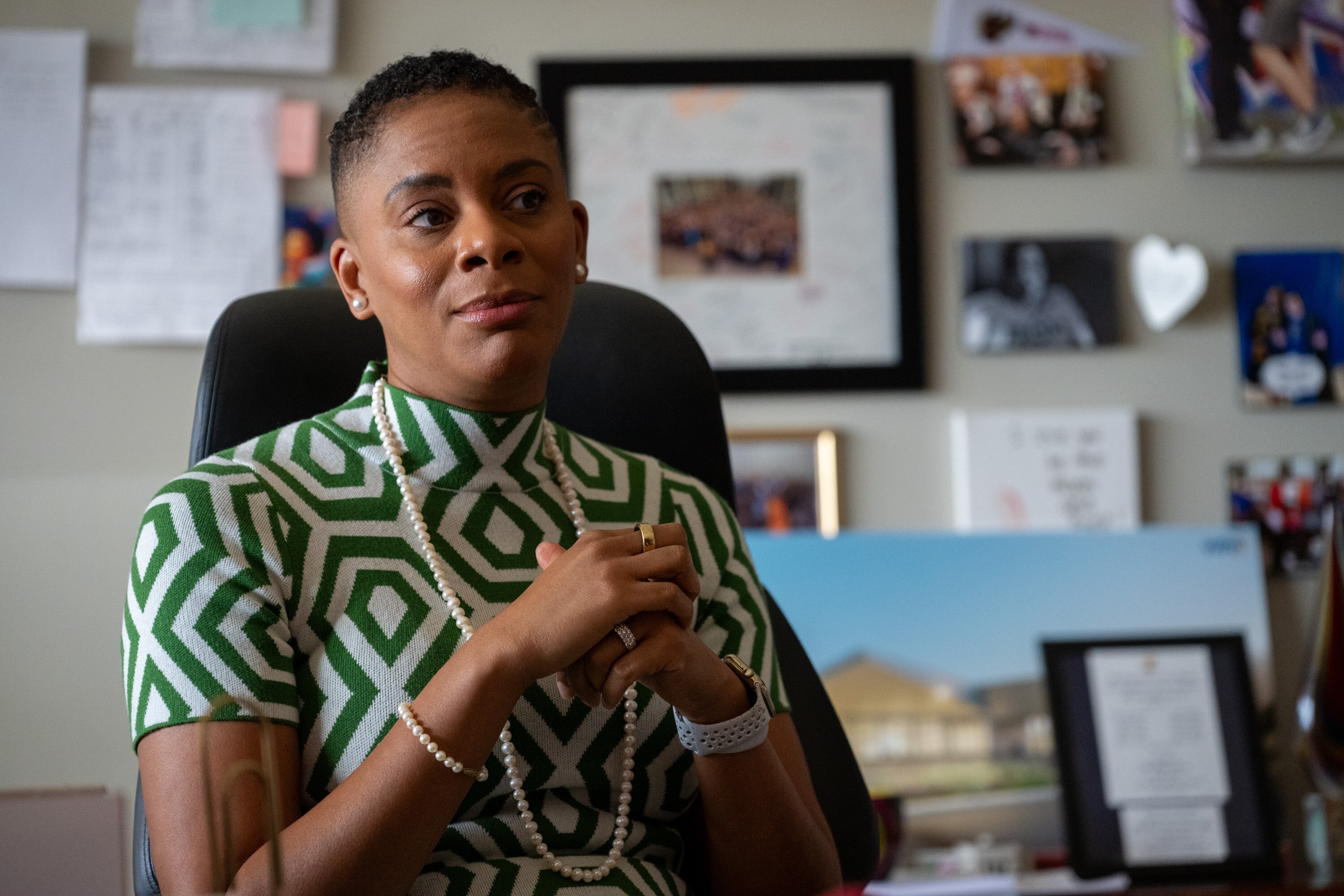 Dr. Daria J. Willis, president of Howard Community College since January 2022, is interviewed in her office on the campus.