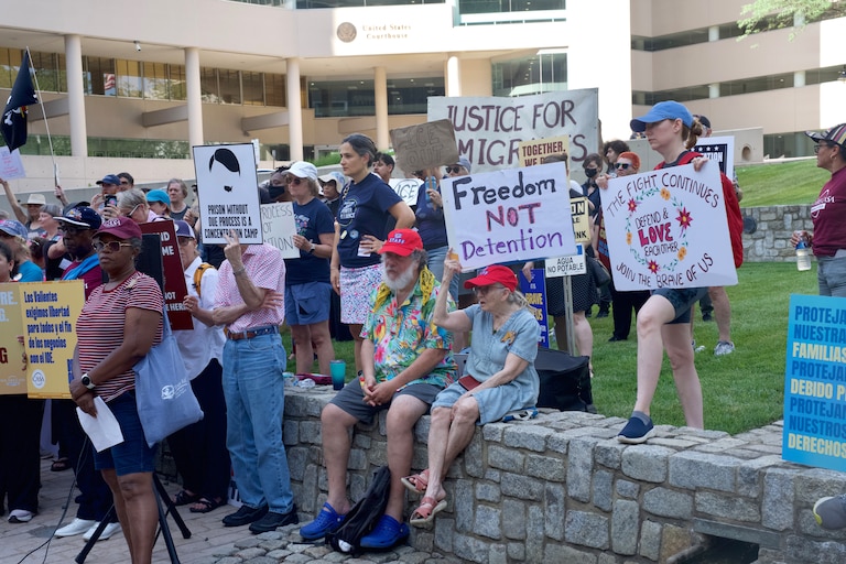 July 2, 2026 - Upwards of 100 protestors gathered outside of the United States District Courthouse to protest an ICE detention center in Howard County. A federal judge is expected to rule in the lawsuit case concerning the Elkridge ICE facility.
