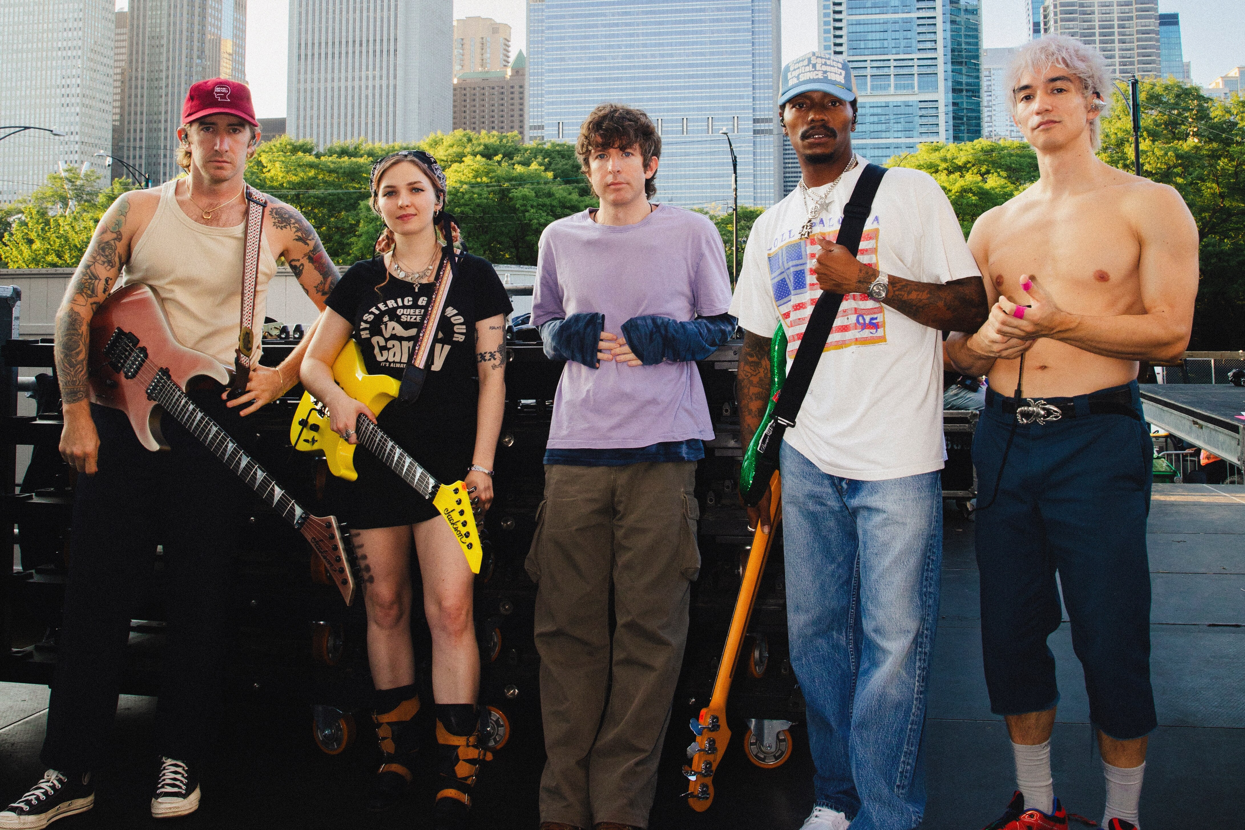 The Grammy-winning Baltimore band Turnstile, from left: Pat McCrory, Meg Mills, Brendan Yates, Franz Lyons and Daniel Fang.