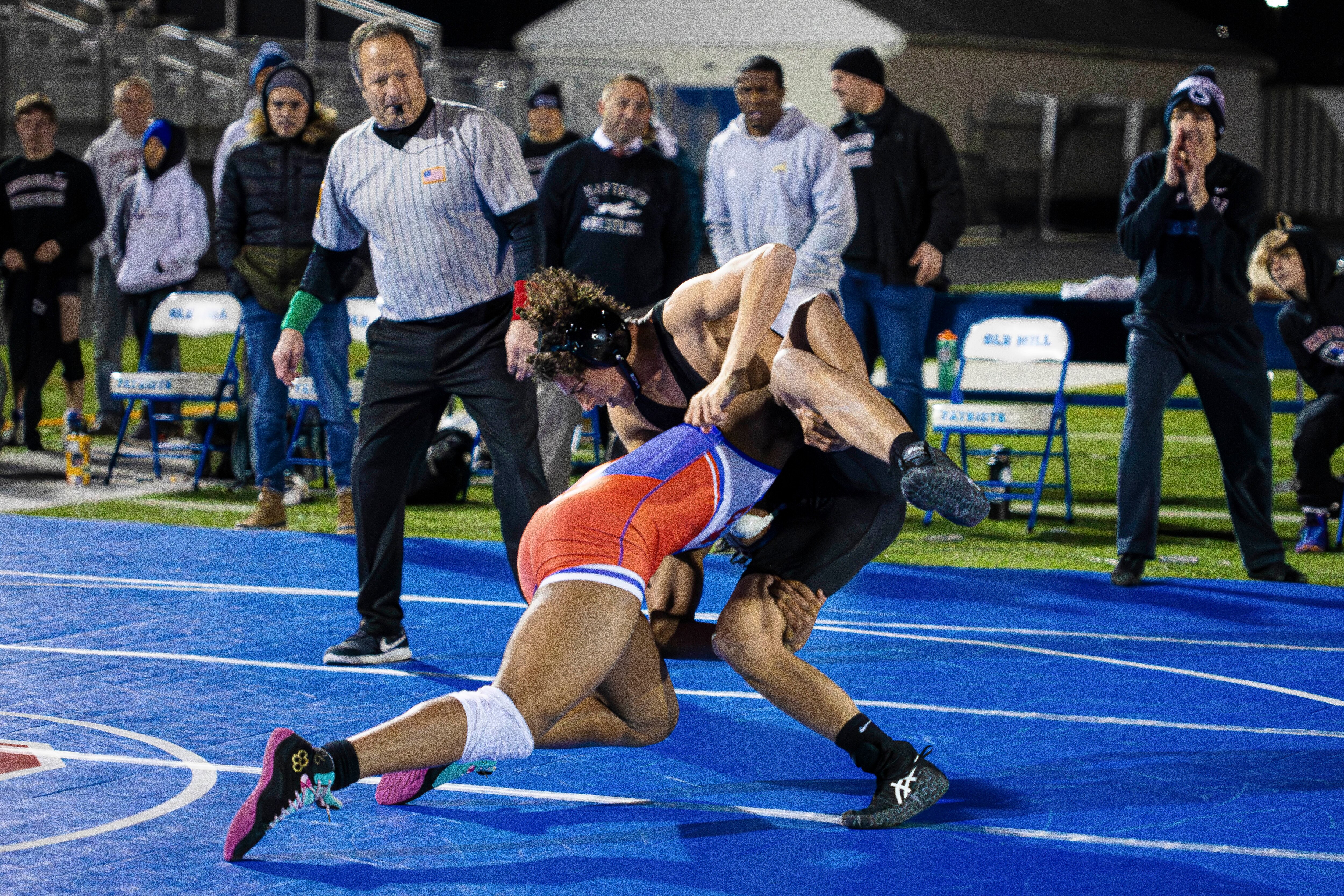 Annapolis High School faced Old Mill in the first outdoor wrestling match in Anne Arundel County on Thursday night.