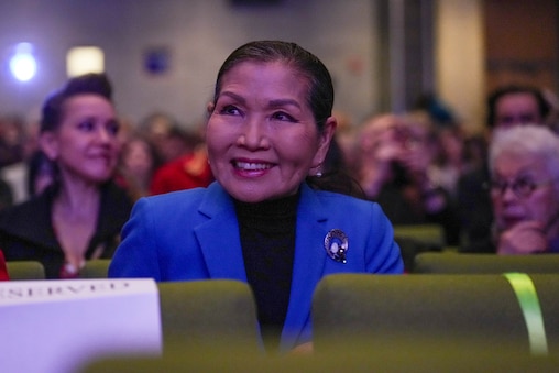 Maryland’s former First Lady, Yumi Hogan, takes her seat after being recognized during MICA’s bicentennial anniversary celebration at Falvey Hall on MICA’s campus in Baltimore, Md., on Wednesday, January 21, 2026.