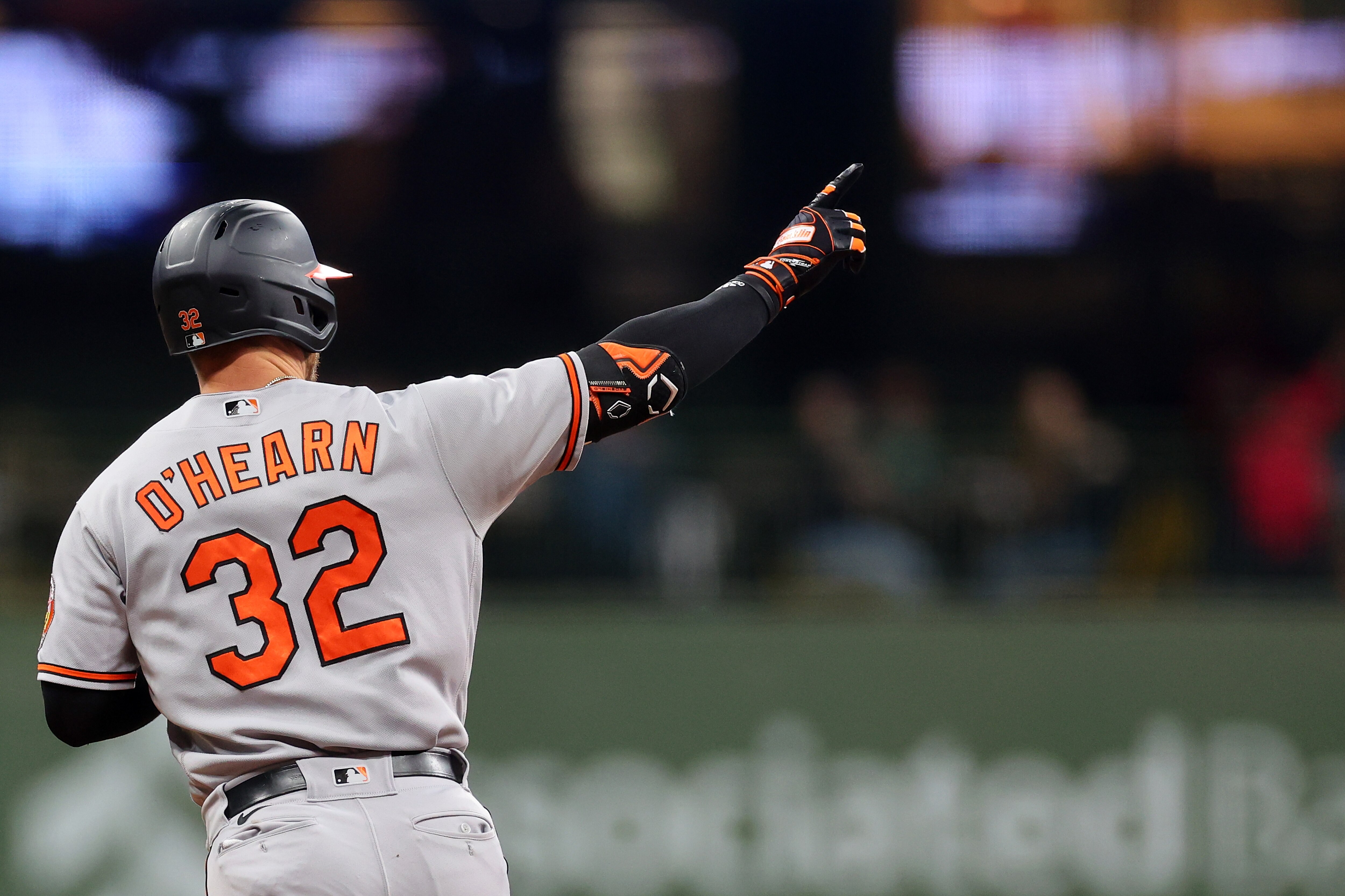 Ryan O'Hearn #32 of the Baltimore Orioles celebrates a home run during the seventh inning against the Milwaukee Brewers at American Family Field on June 06, 2023 in Milwaukee, Wisconsin.