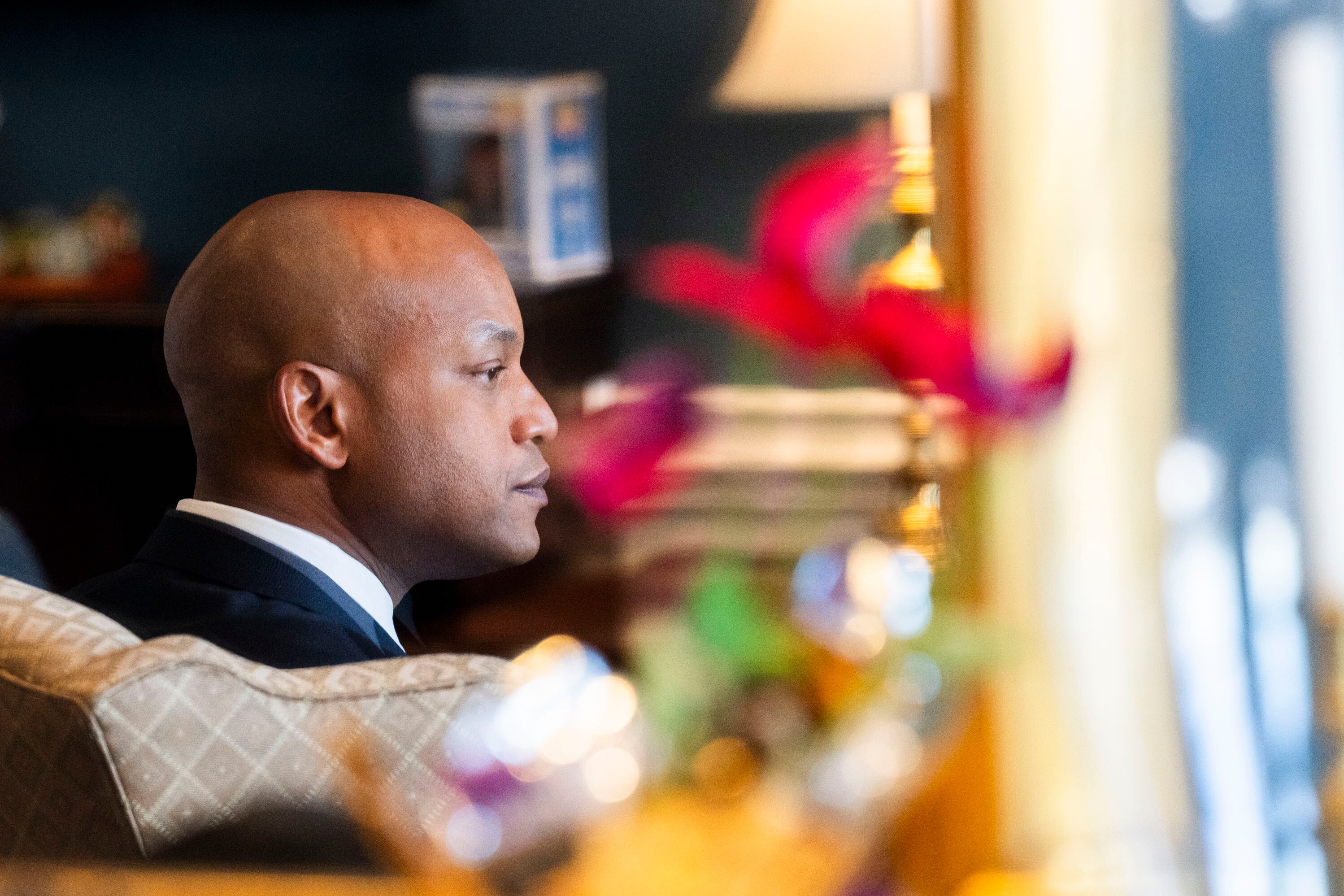 Gov. Wes Moore attended a White House luncheon Friday at which President Donald Trump confronted the governor of Maine over a transgender sports policy.