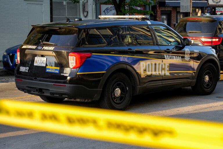 A Baltimore Police vehicle is seen in Fells Point on April 14, 2024.