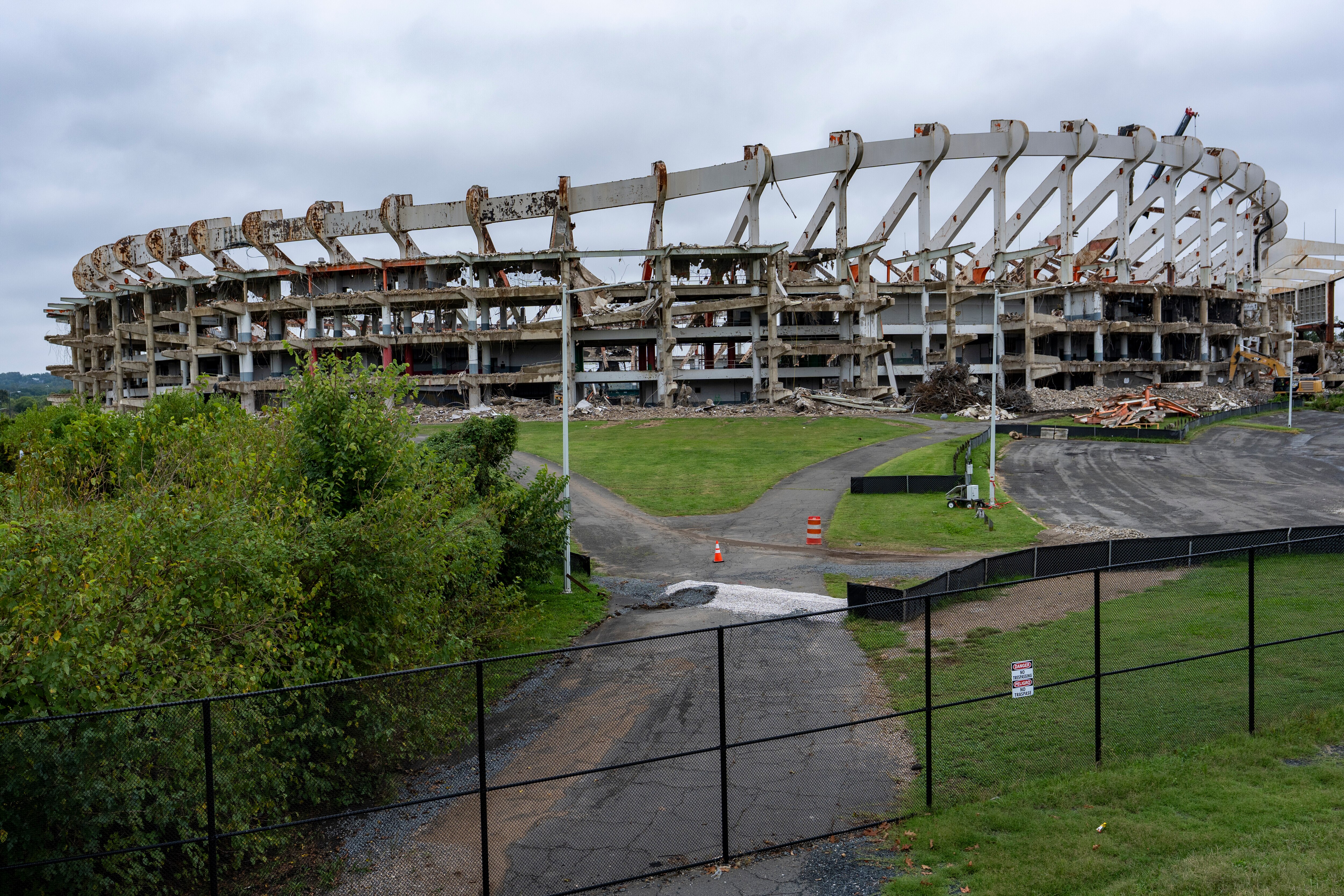 RFK Stadium, the onetime home of the Washington Commanders football team, the Washington Senators and Washington Nationals baseball teams, and the D.C. United soccer team is being torn down, Wednesday, Sept. 17, 2025, in Washington. (AP Photo/Alex Brandon)