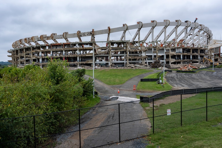 RFK Stadium, the onetime home of the Washington Commanders football team, the Washington Senators and Washington Nationals baseball teams, and the D.C. United soccer team is being torn down, Wednesday, Sept. 17, 2025, in Washington. (AP Photo/Alex Brandon)
