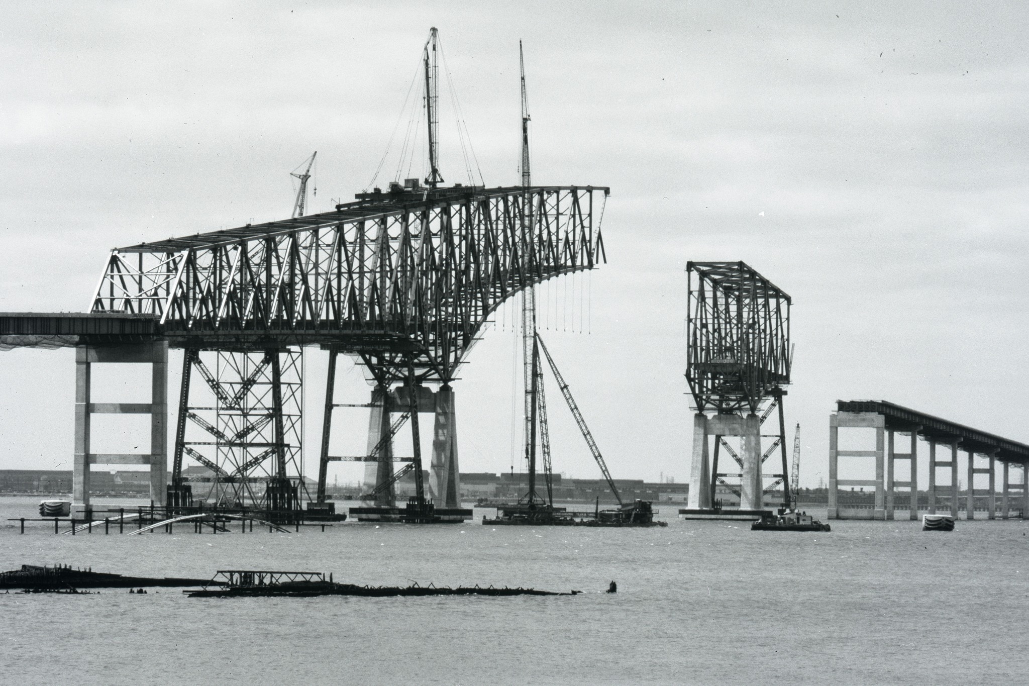 Crews work to finish the Francis Scott Key Bridge, which opened in 1977.