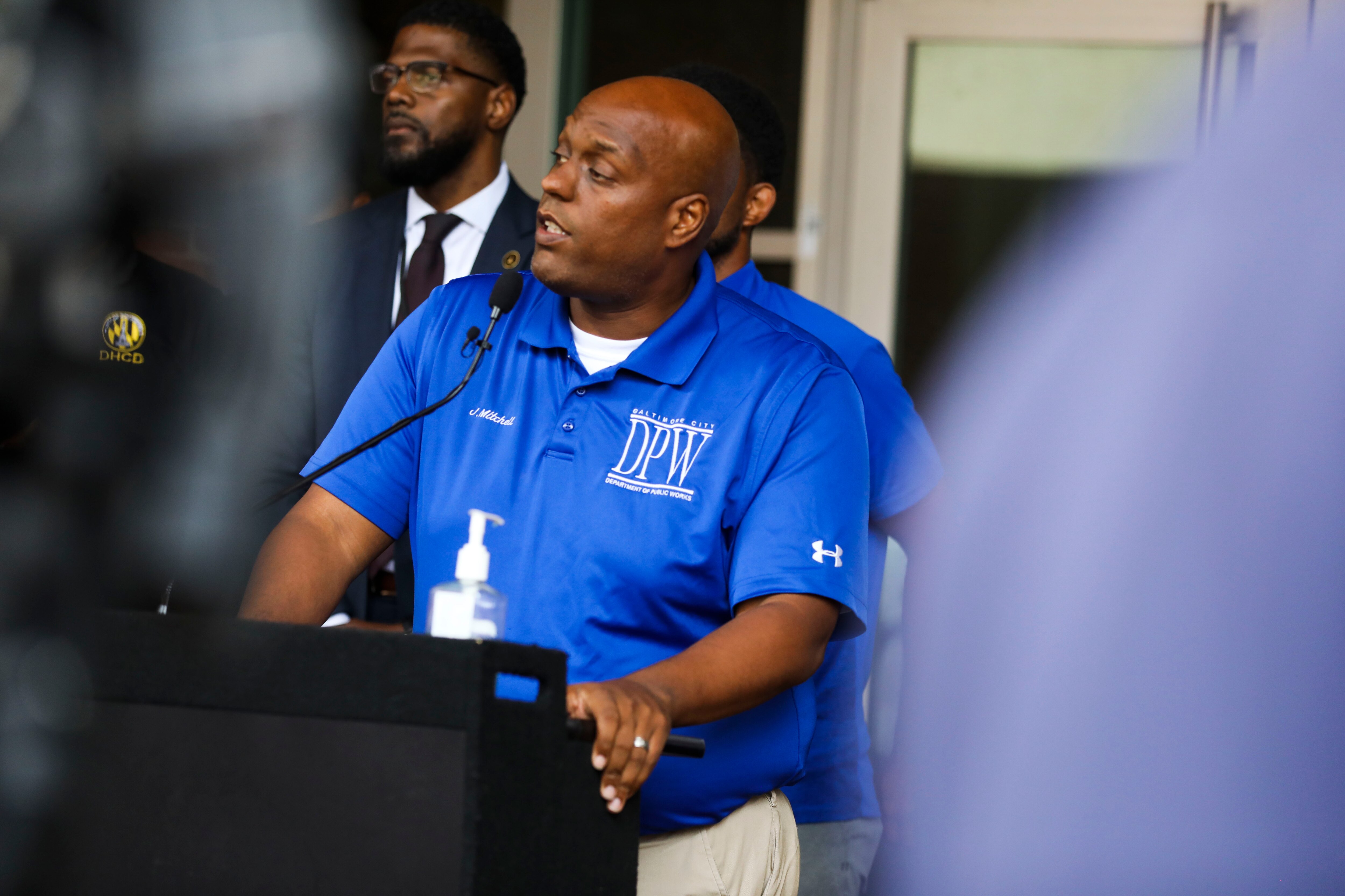 DPW Director Jason Mitchell speaks at a press conference out front of the Office of Emergency Management addressing the concerns about the e.coli outbreak in West Baltimore.