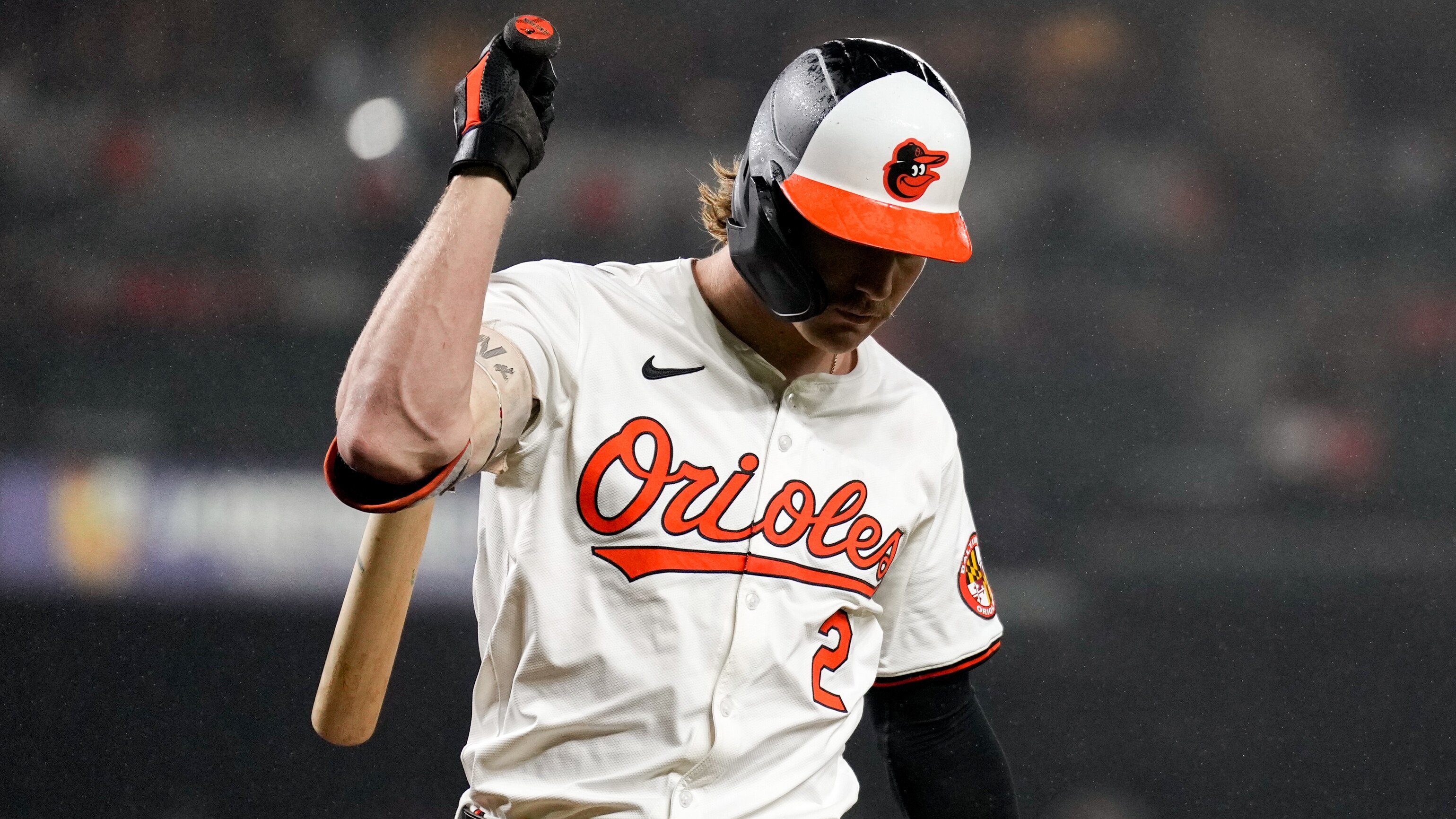 Baltimore Orioles shortstop Gunnar Henderson (2) returns to the dugout after striking out in the second game of a series against the San Francisco Giants at Camden Yards in Baltimore on Wednesday, September 18, 2024.