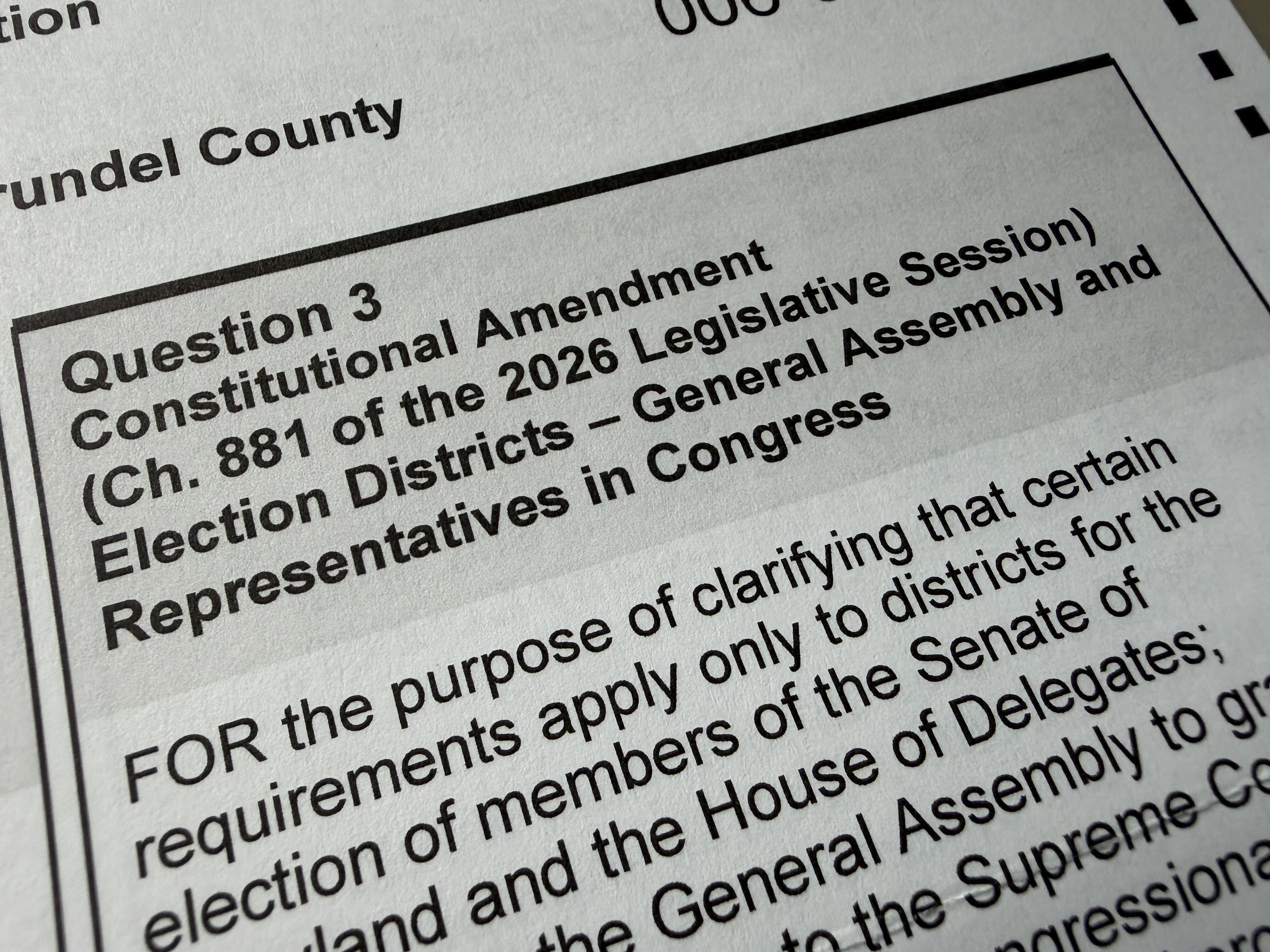Question 3 on Maryland mail ballot.