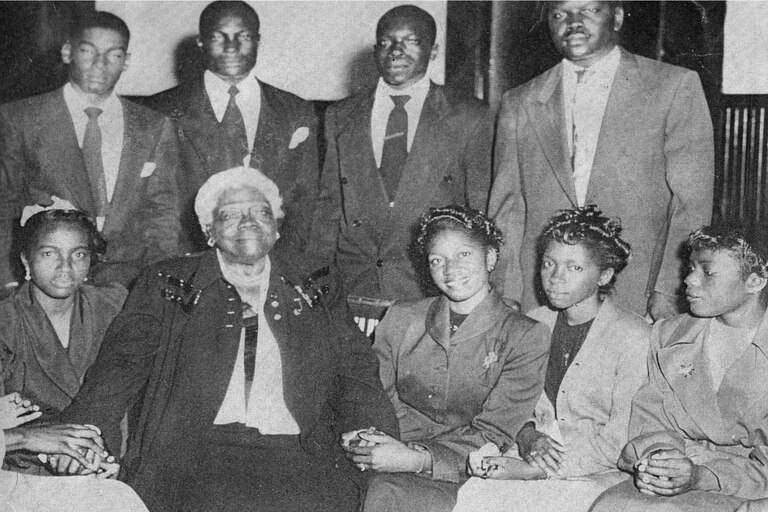 Helen Anderson-Cokley, far right, during her senior year at Lake City High School in South Carolina where some students met civil rights activist Mary McLeod Bethune.