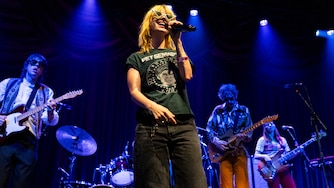 Hayley Williams performs during Remi Wolf's Insanely Fire 1970's Pool Party Superjam on Saturday, June 14, 2025, at Brooklyn Bowl in Nashville, Tenn.