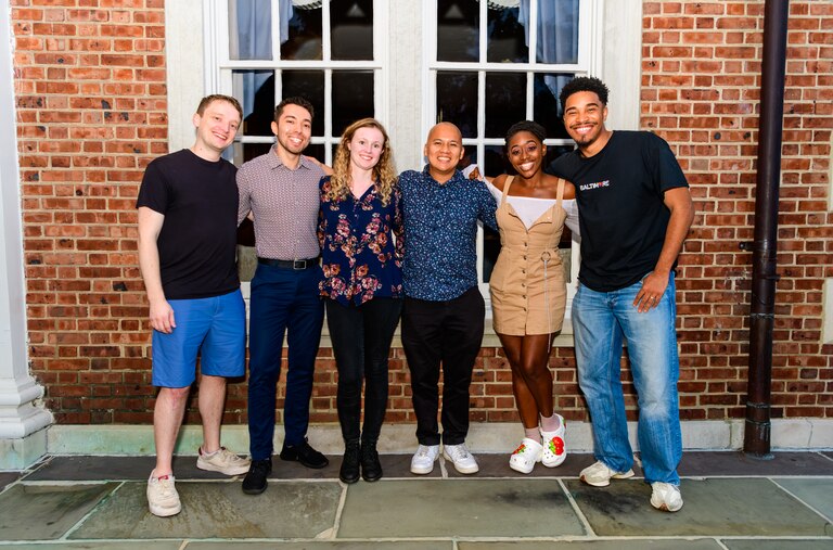 Strathmore's 2026 Artists in Residence, from left, Michael McSweeney, Juan Manú, Ellen Gira, Chris Hon, Kanysha Williams and Cyrus Mackey.