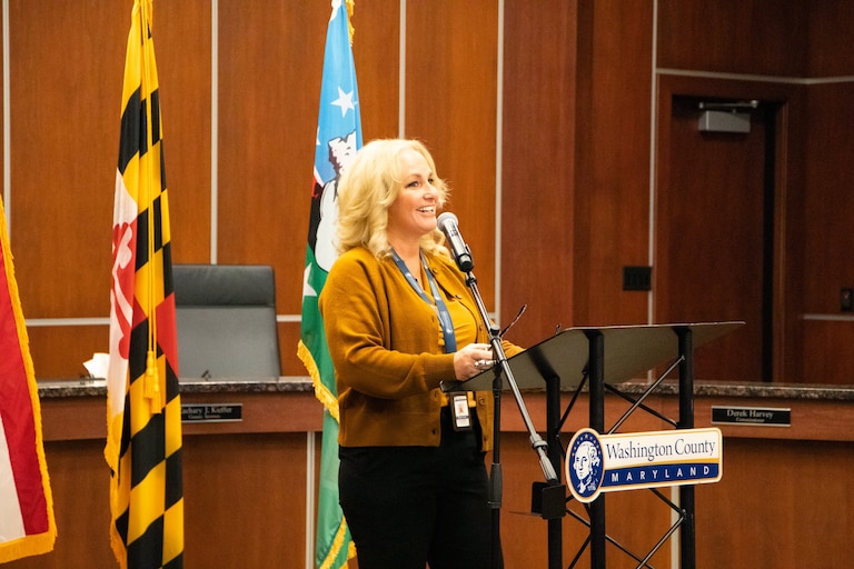 Washington County Administrator Michelle Gordon speaks during a Local Government Day event in December 2025.