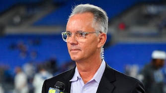 Gerry Sandusky during a pregame broadcast before an NFL football game between the Baltimore Ravens and the Indianapolis Colts on Monday, Oct. 11, 2021, in Baltimore.