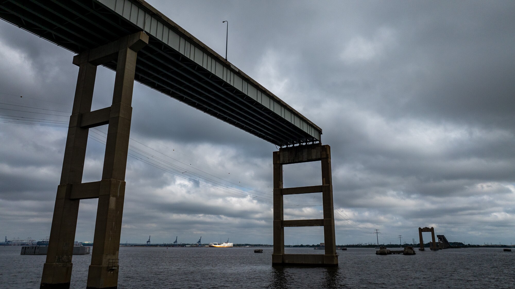 The west ramp of the Francis Scott Key Bridge remains in the Patapsco River six months after the container ship Dali lost power and hit a pier causing a catastrophic collapse.