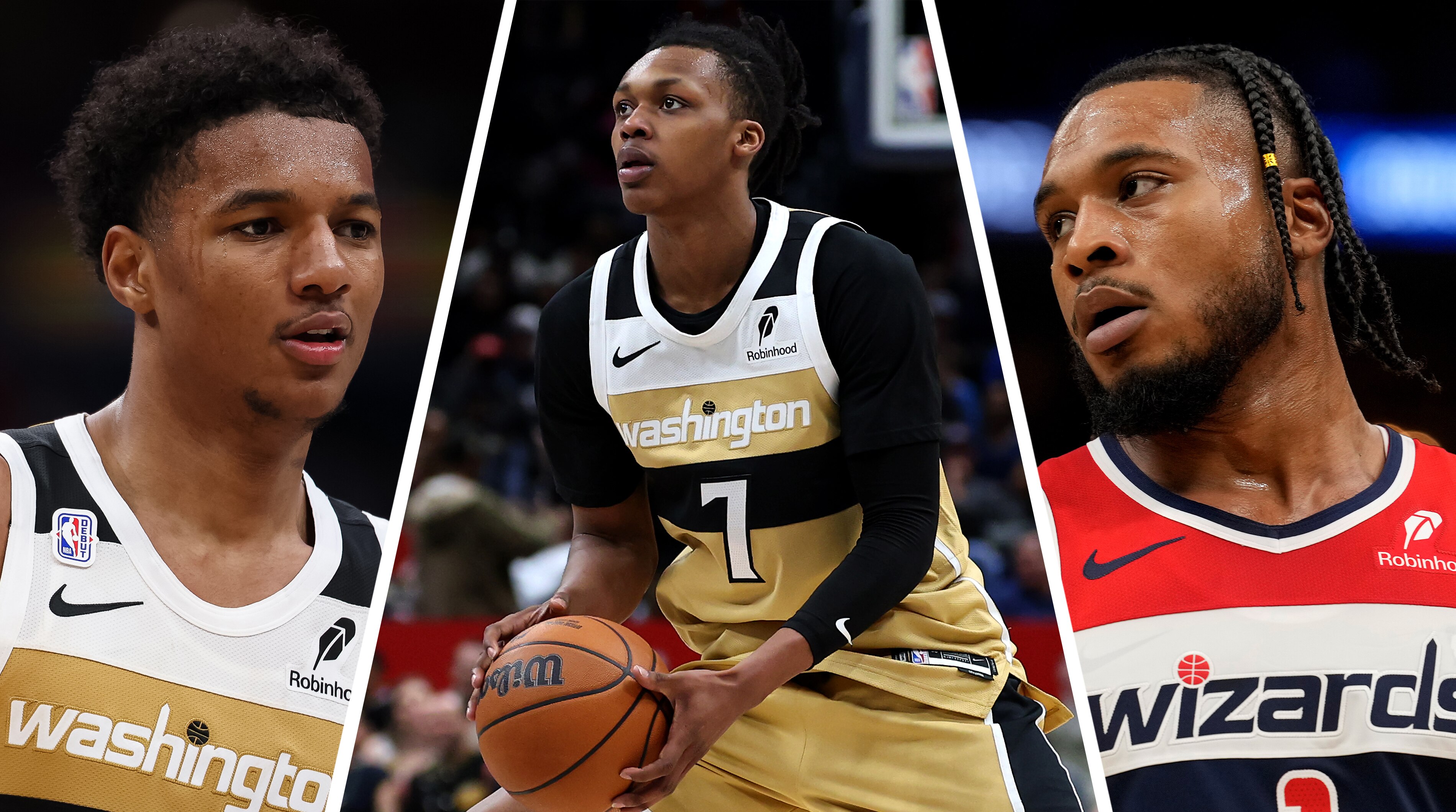 From left, Washington Wizards players Julian Reese, Bub Carrington and Cam Whitmore.