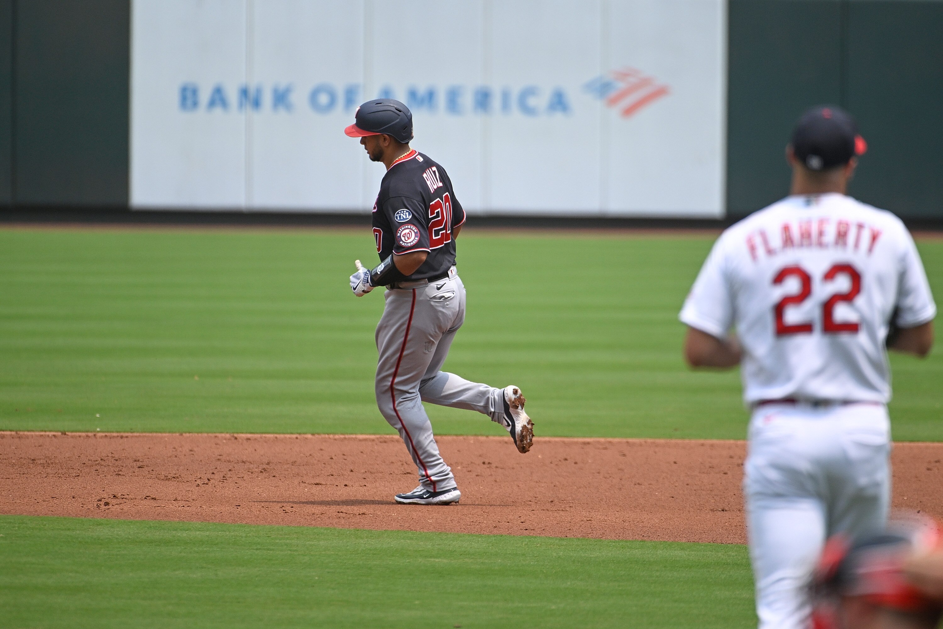 Keibert Ruiz of the Nationals rounds the bases after his solo home run.