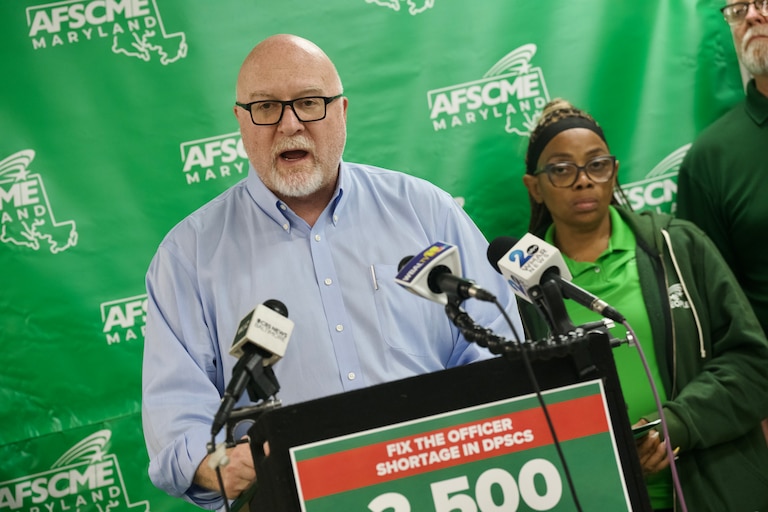July 21, 2026 - Patrick Moran speaks at a AFSCME press conference regarding the officer shortage in DPSCS.