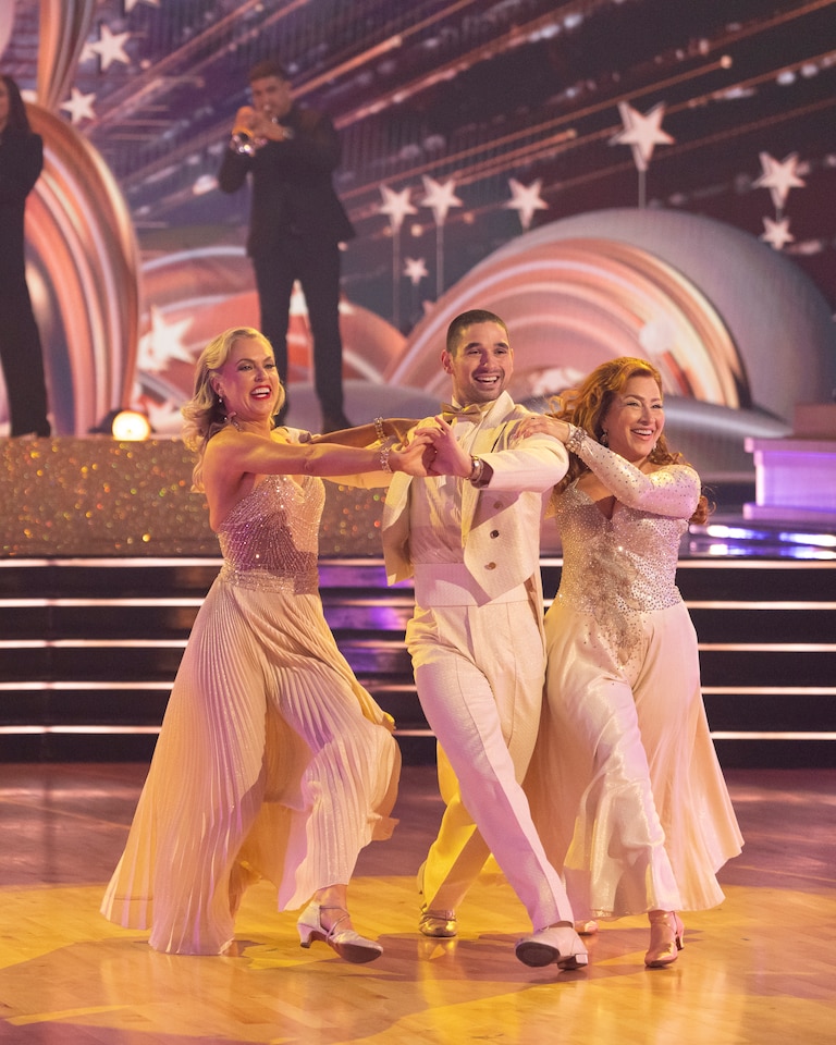 Lisa Ann Walter (right) made an appearance on "Dancing with the Stars" earlier in the season, when Elaine Hendrix (left) dedicated a performance to her friend. Also pictured: Hendrix's pro dance partner, Alan Bersten (center).