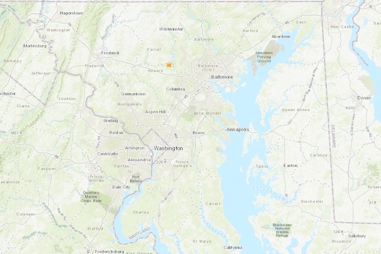 A map from the U.S. Geological Survey that shows the epicenter of the Oct. 11 earthquake in the southeast part of Carroll County. The epicenter is represented with a star.
