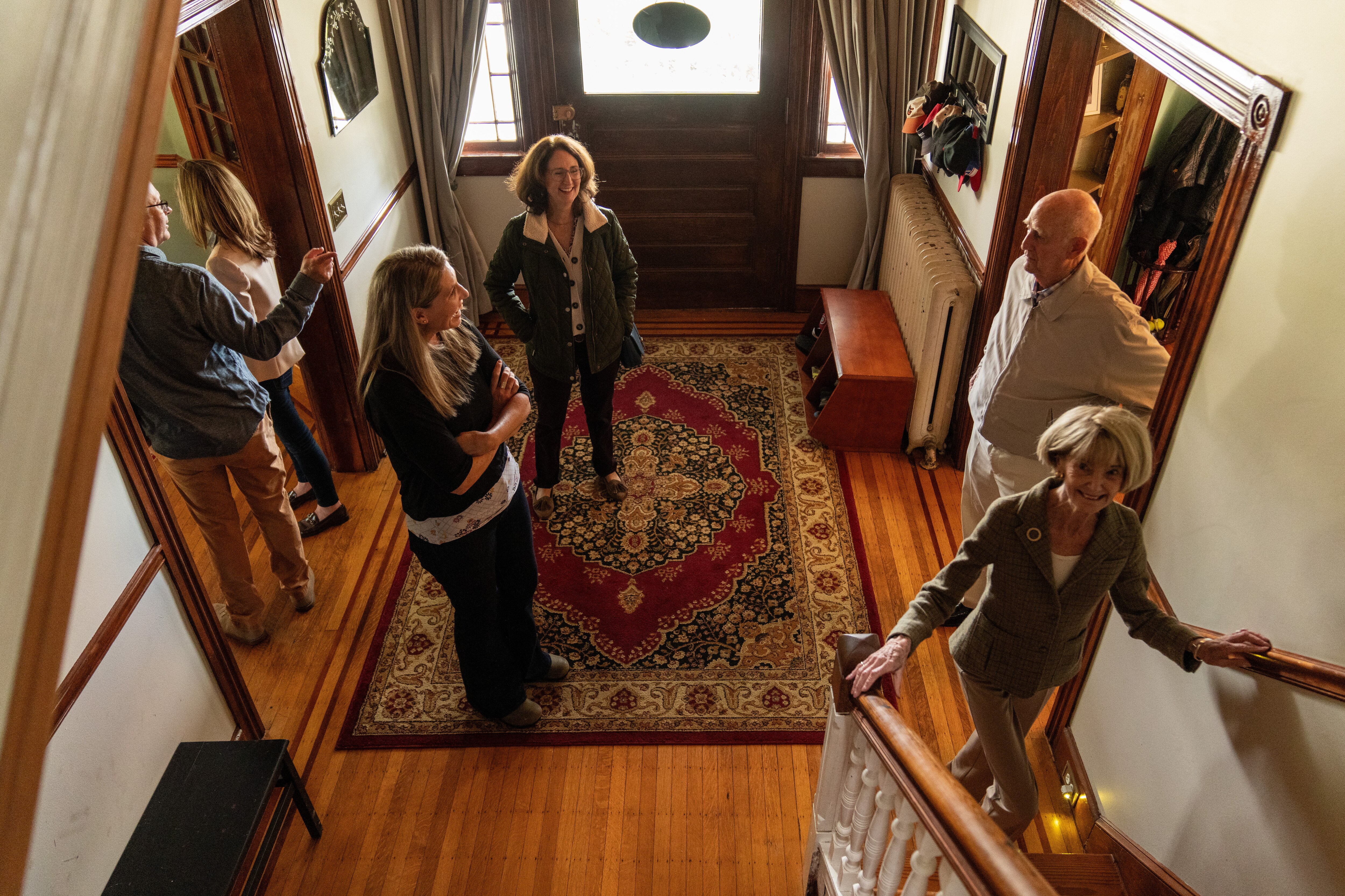 The Kirby-Mohler family visits their family home in Catonsville, Maryland, for the final time on Saturday, Oct. 21, 2023. The family moved out of the house in 1973, but have many memories there.