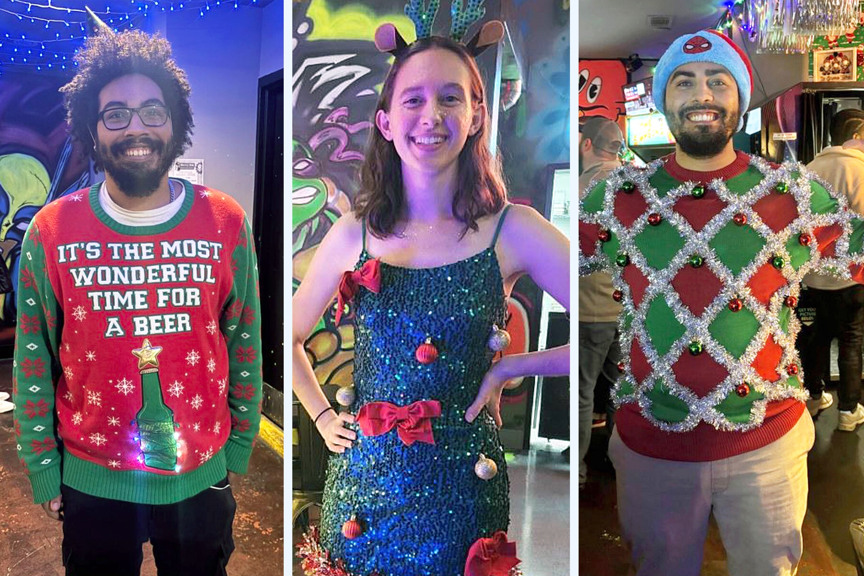 The more hideous the sweater the better at GameOn bar + arcade's annual ugly sweater party, shown here in 2024.
